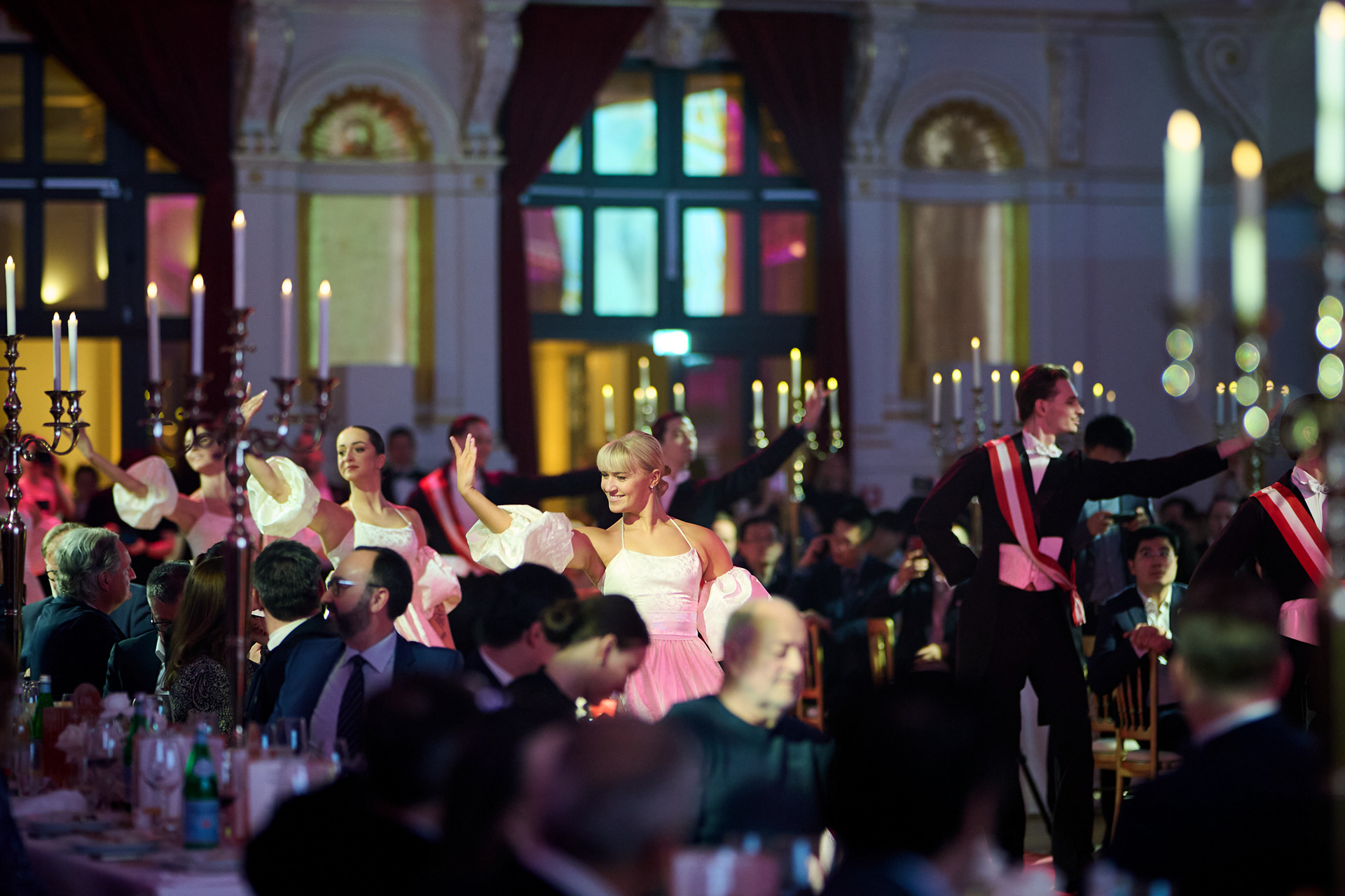 Dancers and performers entertaining guests