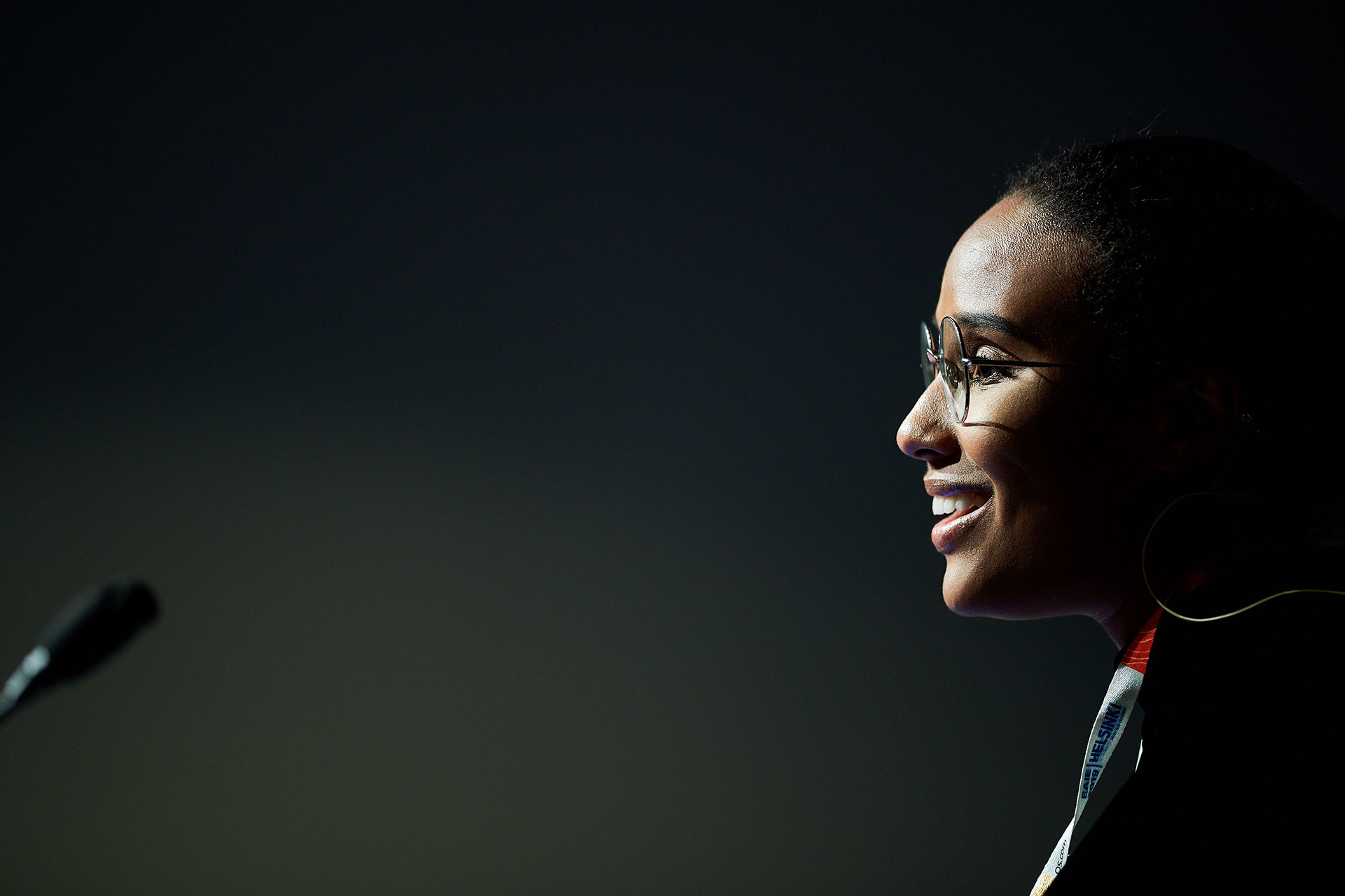 Beautiful portrait of a speaker at the conference.