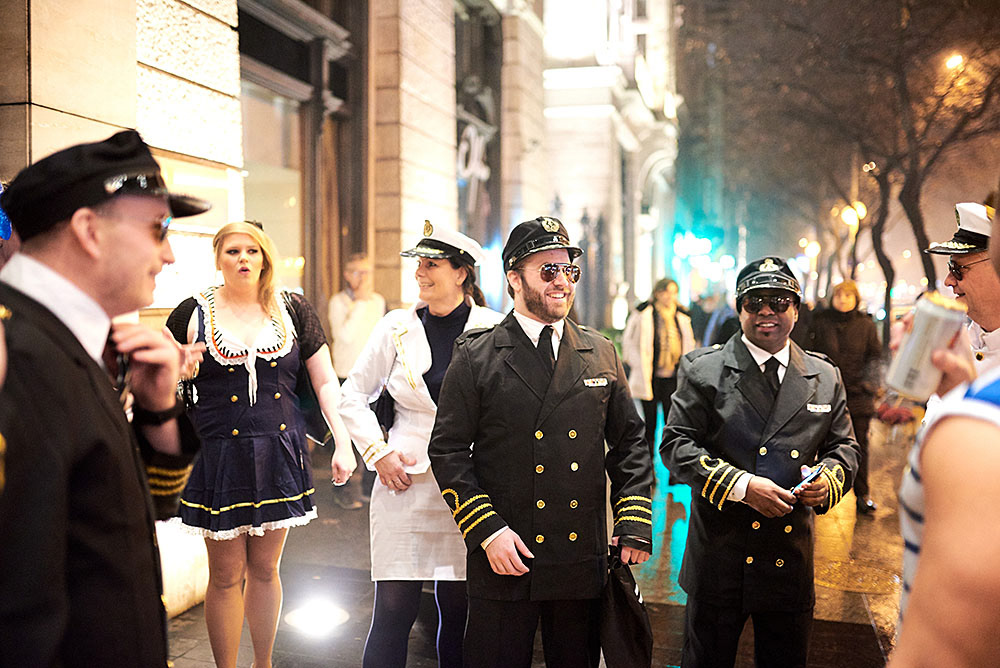 Company employees leaving for a company party