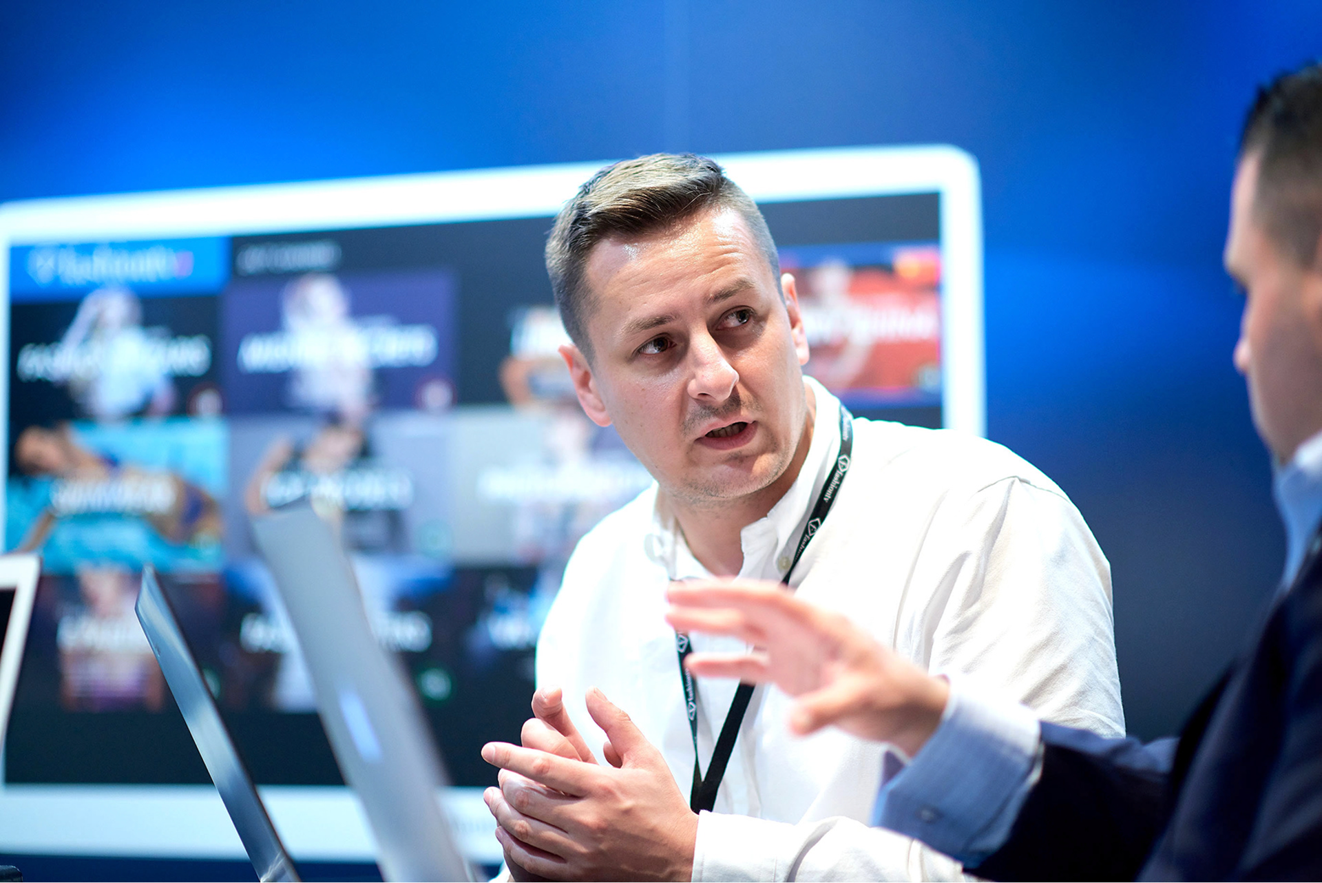 Meeting with clients to discuss business.