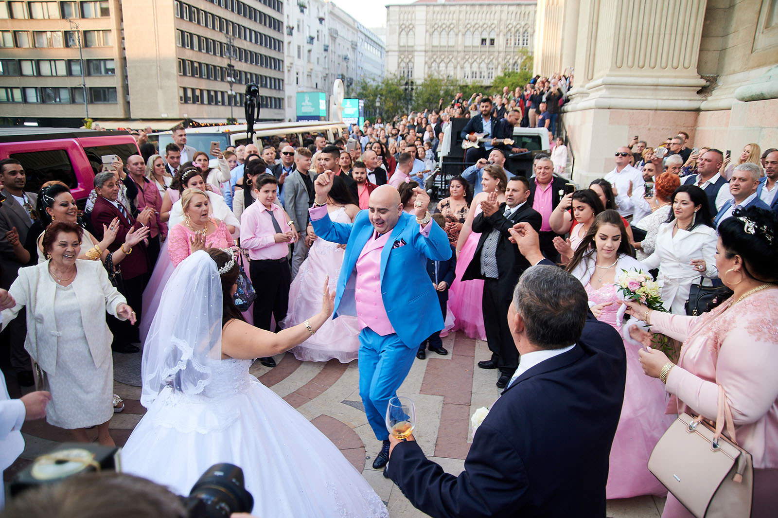 tourists and guests watch the wedding in Budapest