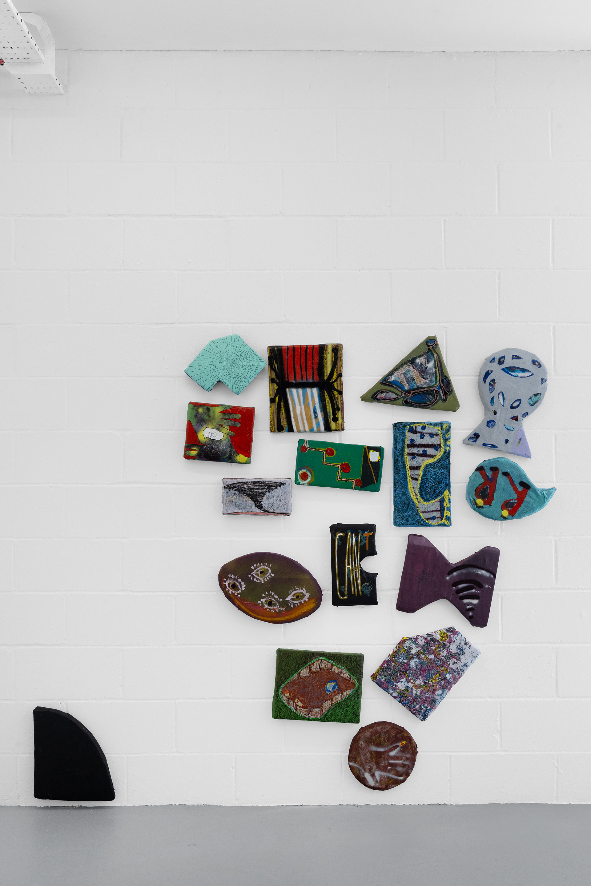 Nima Shafiani - 16 Paintings - 2023-24 - various paint, ink, chalk and pastel on semi-solid board - 220 x 250 cm