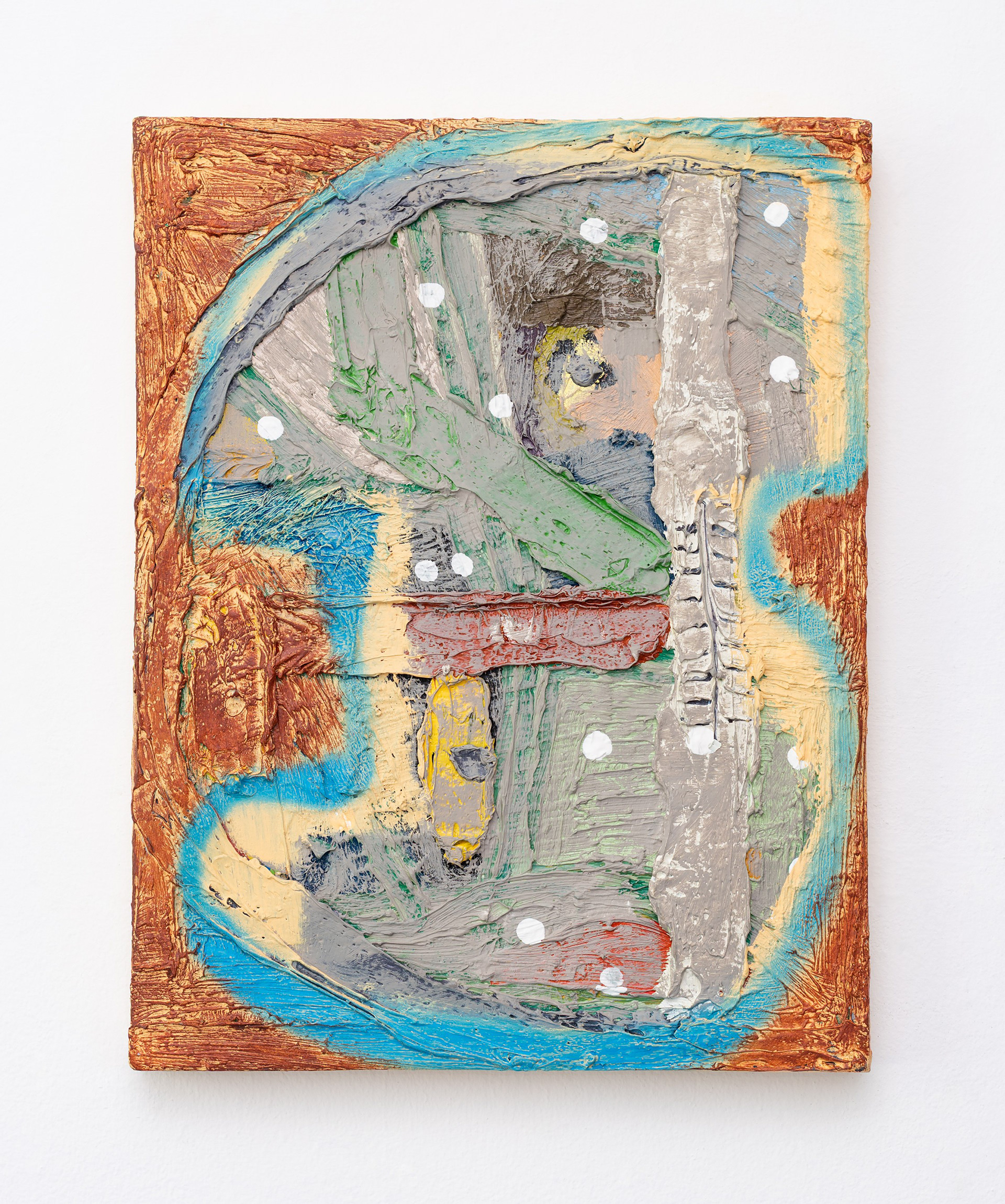 March 2021 to July 2024 - (2021 - 2024) - various paint, ink, chalk and broken plastic on canvas - 42 x 32 cm