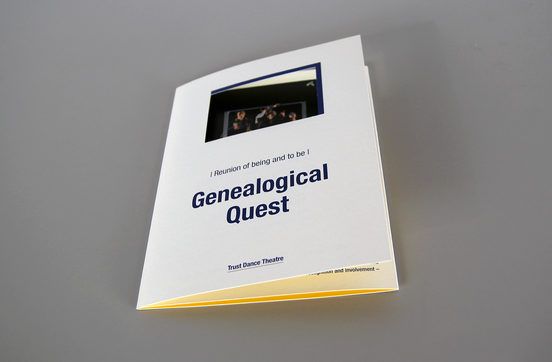 a leaflet of Genealogical Quest edited in multilingual typography with outstanding die-cut printing | 다이컷 후가공이 돋보이는 영어와 독일어로 편집된 계보학적 탐구의 리플렛 