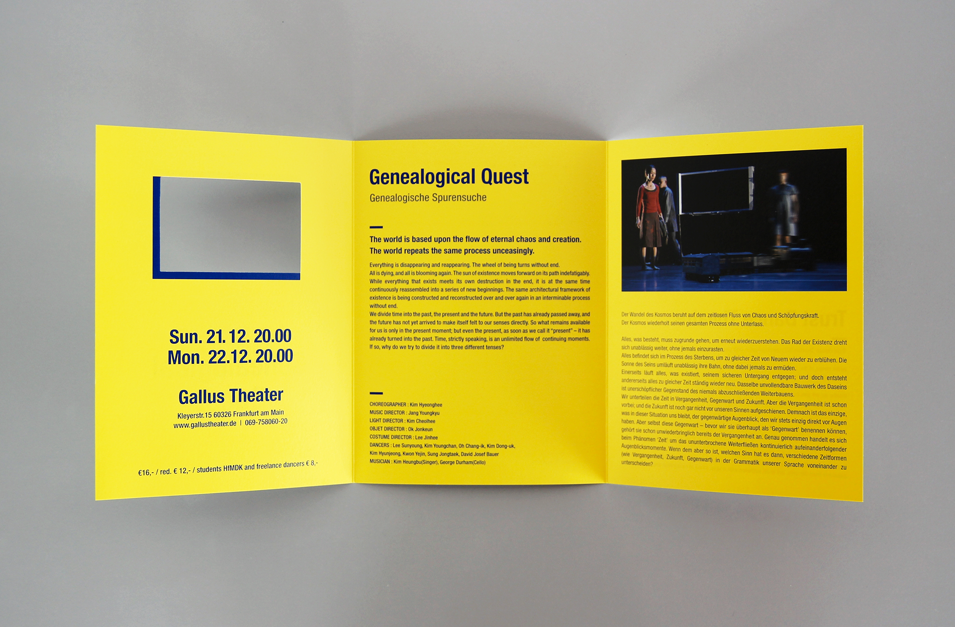 a leaflet of Genealogical Quest edited in multilingual typography with outstanding die-cut printing | 다이컷 후가공이 돋보이는 영어와 독일어로 편집된 계보학적 탐구의 리플렛 