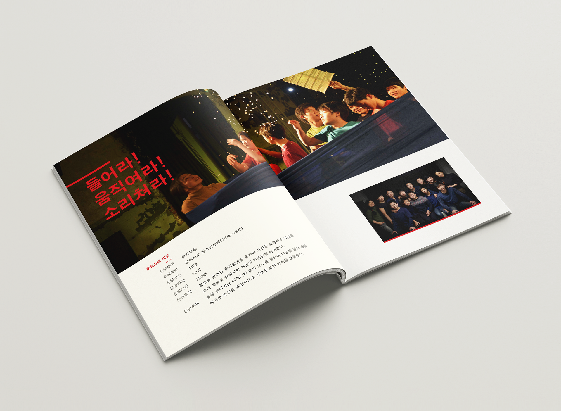 a page layout the annual report book of Art Tree Project, which was planned by Trust Dance Theatre | 트러스트 무용단에서 기획한 예술나무의 콩닥콩닥 예술여행 프로젝트의 애뉴얼 리포트 내지 디자인