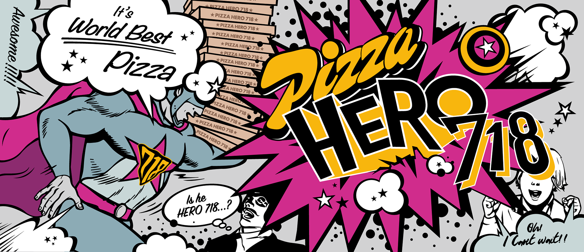 logo & character illustration of the premium American pizza brand | 피자 히어로 718의 로고 일러스트와 캐릭터 디자인