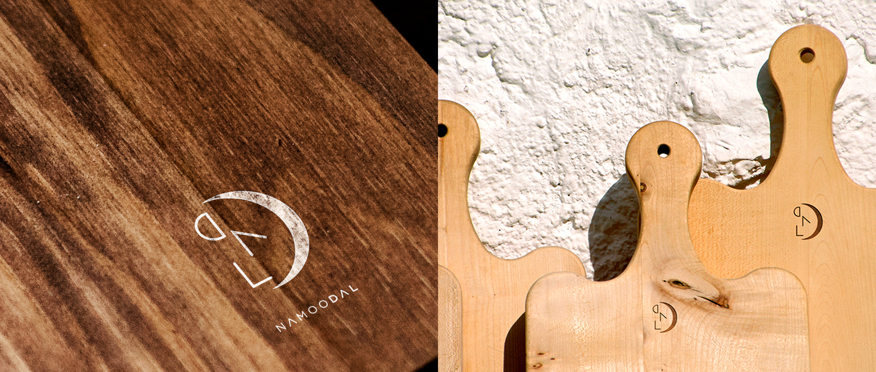printing of the namoodal studio logo on the wood cheese plate | 도마와 치즈 플레이트 위에 프린팅 한 나무달 스튜디오 로고