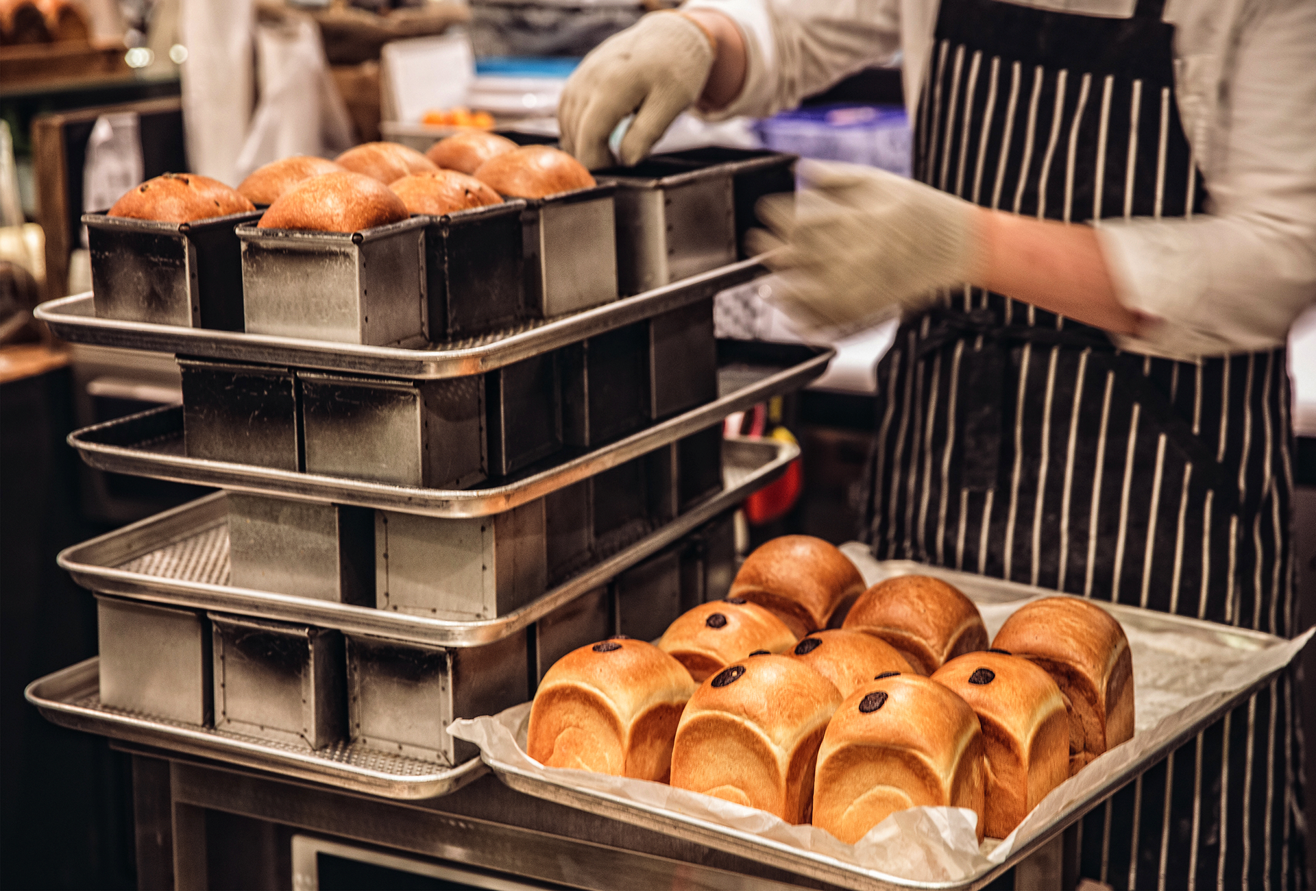 baked loaf bread in the department B&S store | 백화점 매장에서 구워지고 있는 브레드앤서플라이 베이커리 식빵