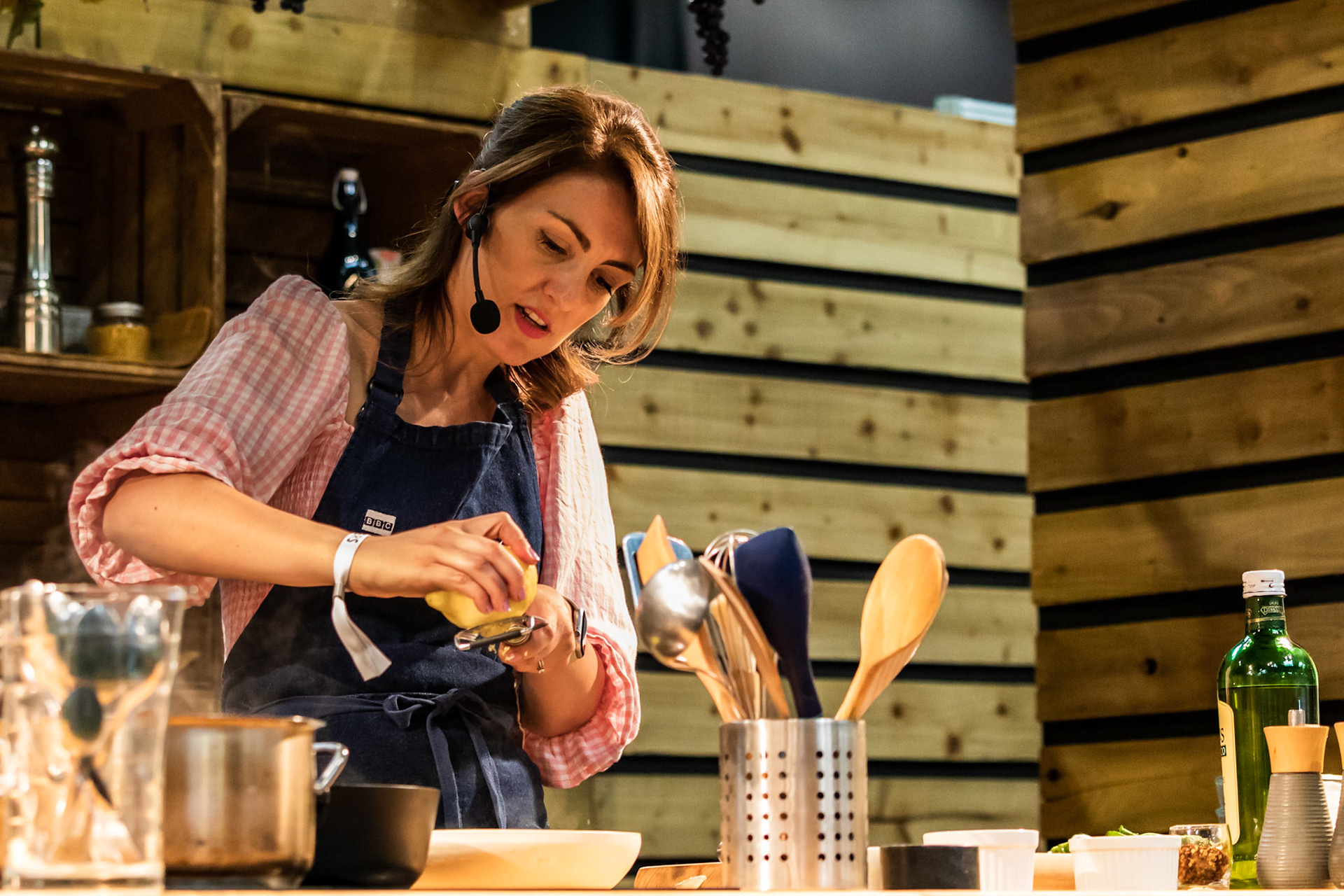 BBC Good Food Magazine's Cassie Best cooks broken lasagne with courgette, pea &amp; mint on the Italian Kitchen Stage hosted by Chris Bavin, live at the BBC Good Food Show Summer, 16th June 2022