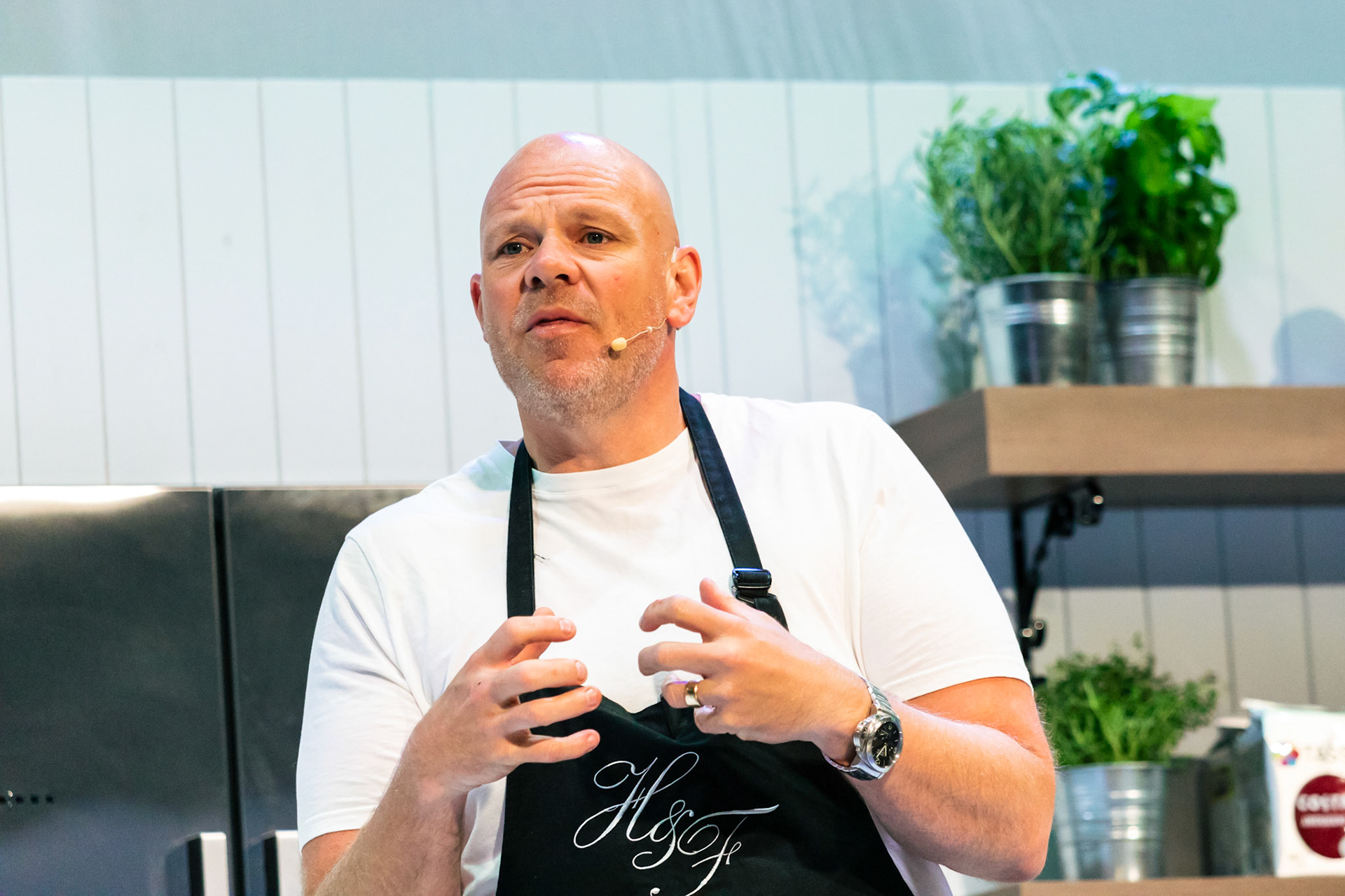 Tom Kerridge cooks T-bone steak with black pepper butter live in the Big Kitchen at BBC Good Food Show Summer, hosted by Marcus Bean, 16th June 2022