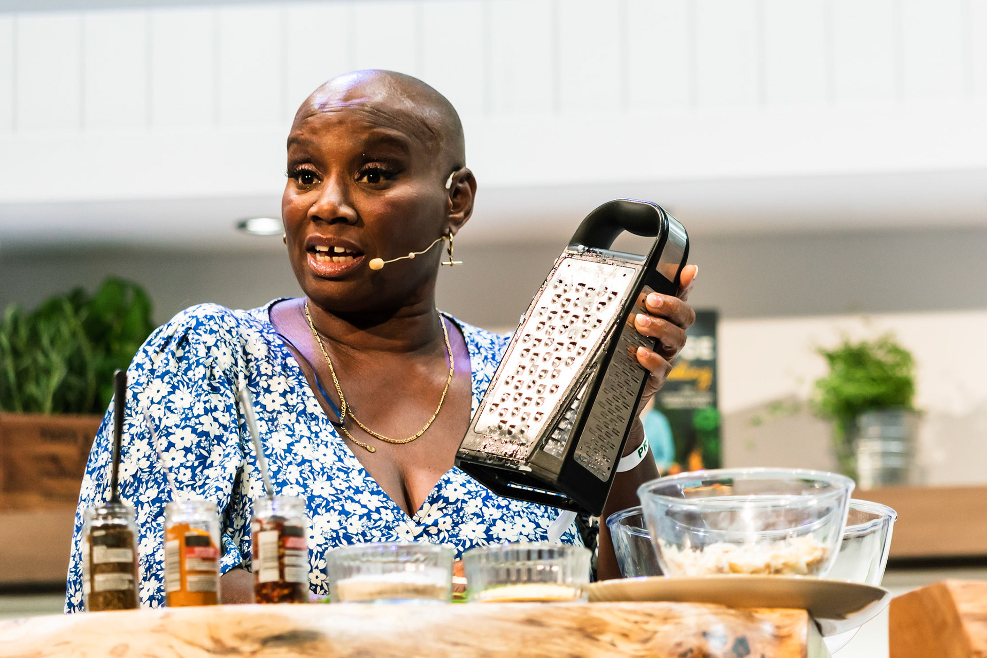 Andi OAndi Oliver cooks white sweet potato & saltfish fritters, ackee cream & green seasoning oil live in the Big Kitchen at the BBC Good Food Show Summer, hosted by Marcus Bean, 16th June 2022liver cooks white sweet potato &amp; saltfish fritters, ackee cream &amp; green seasoning oil in the Big Kitchen at BBC Good Food Show summer, hosted by Marcus Bean, 16th June 2022