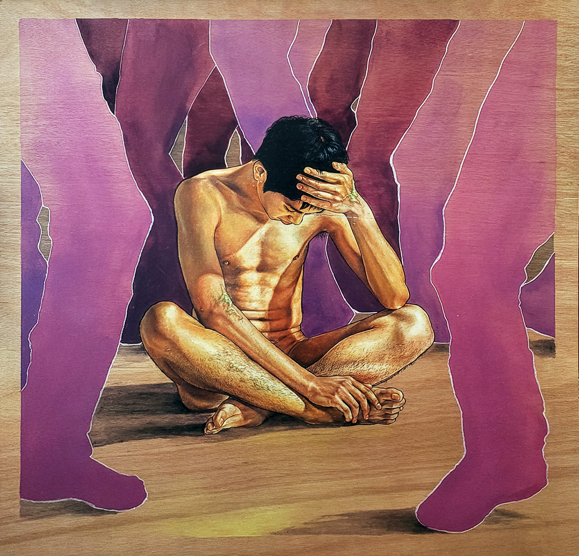"Christopher" - 2022 Acrylic, Colored Pencil on Wood 4' x 4'