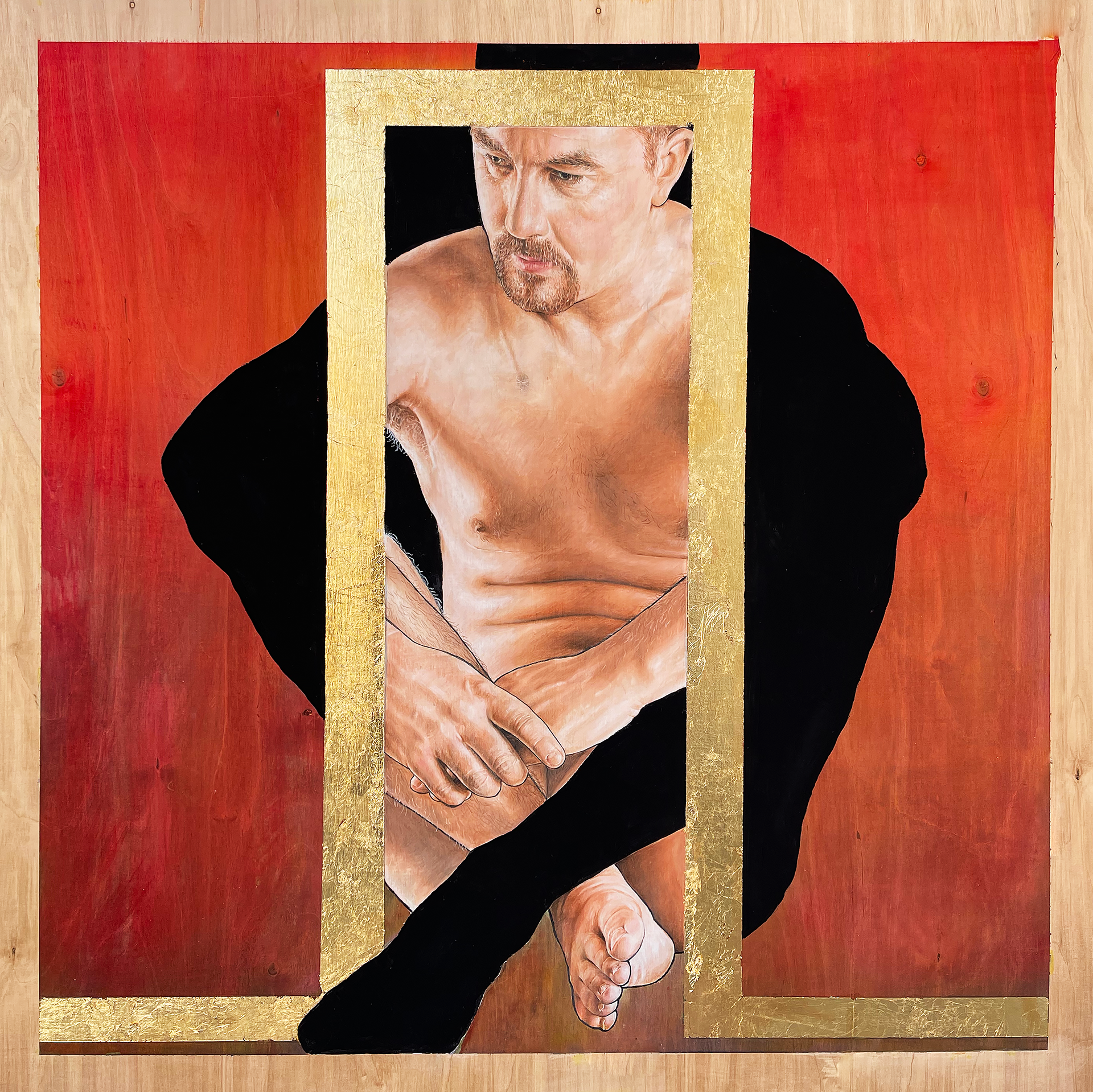 "Phantom Limb" - 2024 Acrylic, Colored Pencil, Gold Leaf on Wood 3' x3'