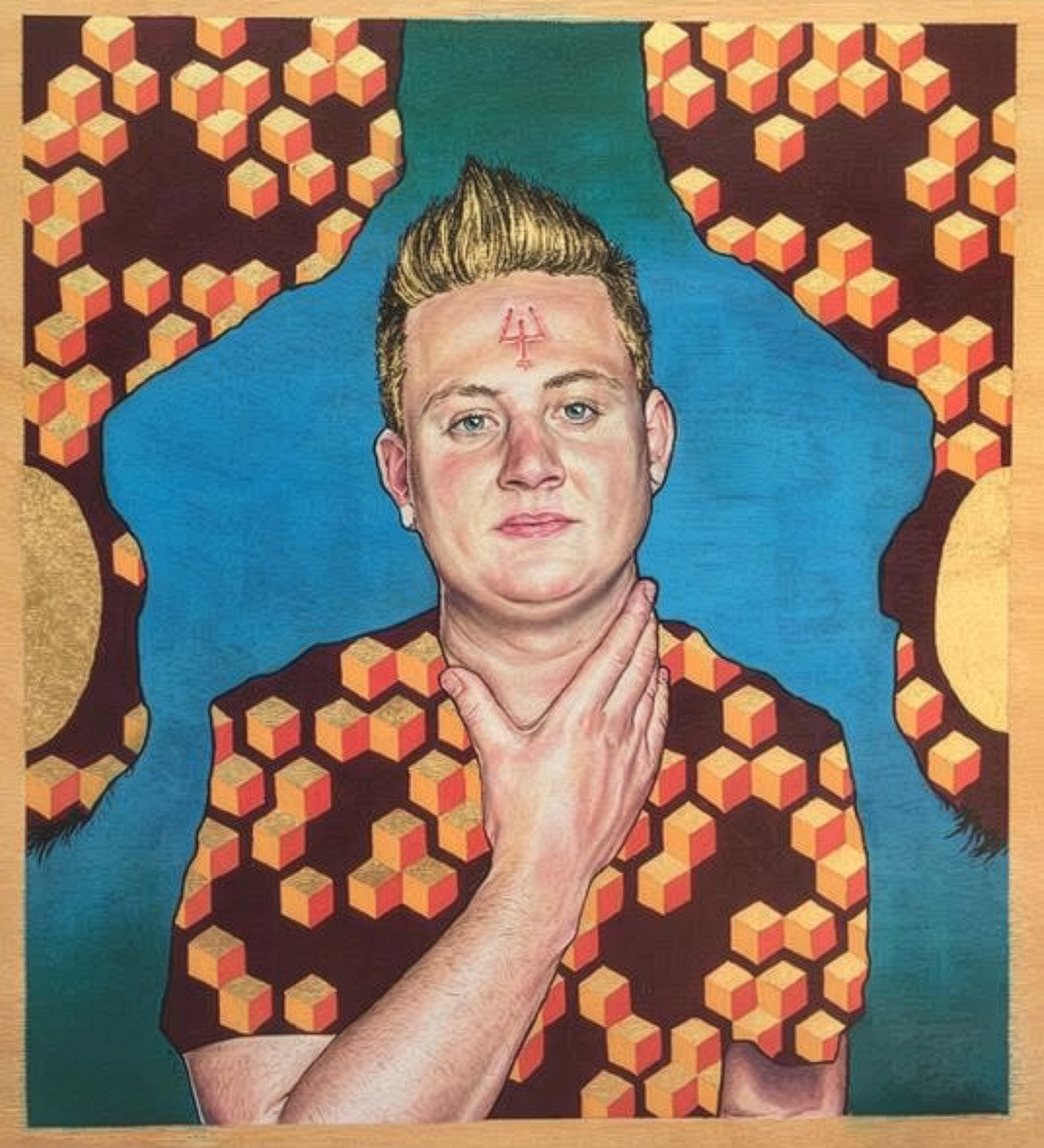 "Narcissus" - 2020 Acrylic, Colored Pencil, Gold Leaf on Wood 2' x 2'