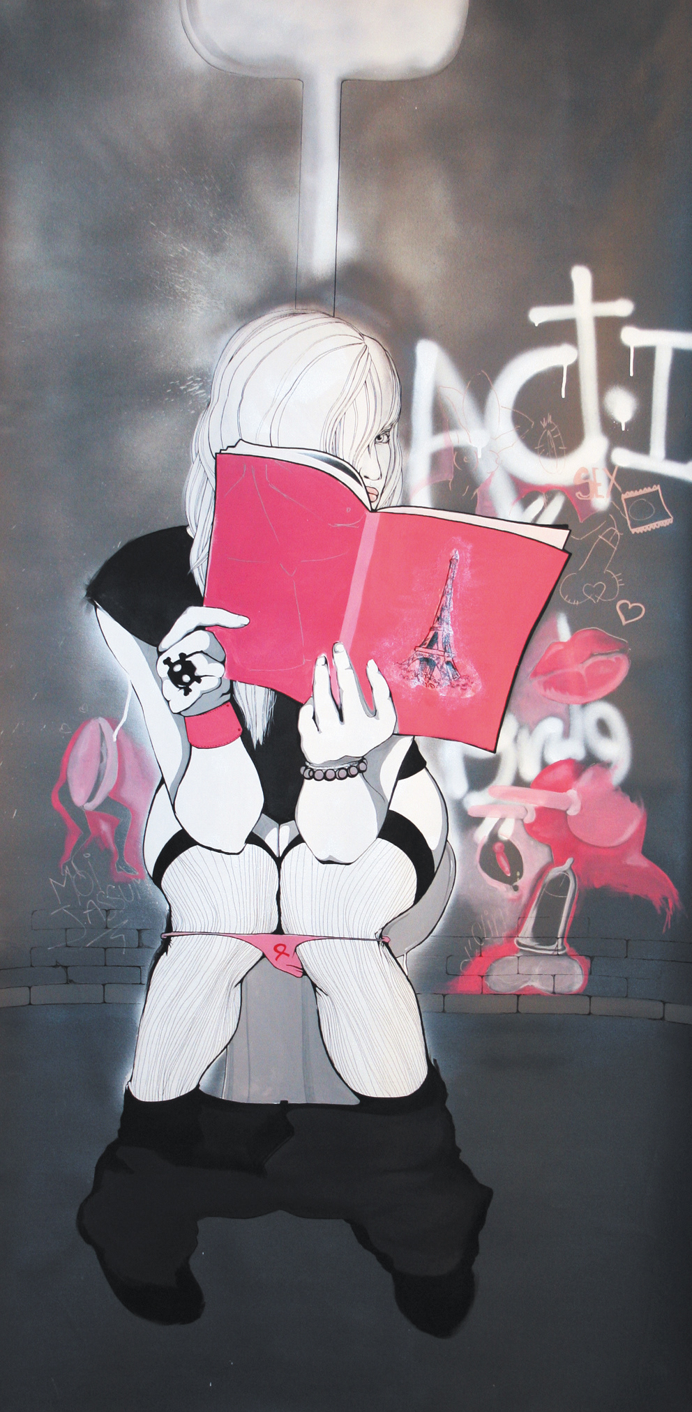 Act 1 / 2011 - 100 x 200 cm Toile coton - technique mixte acrylique, bombe de peinture, marqueur et feutre