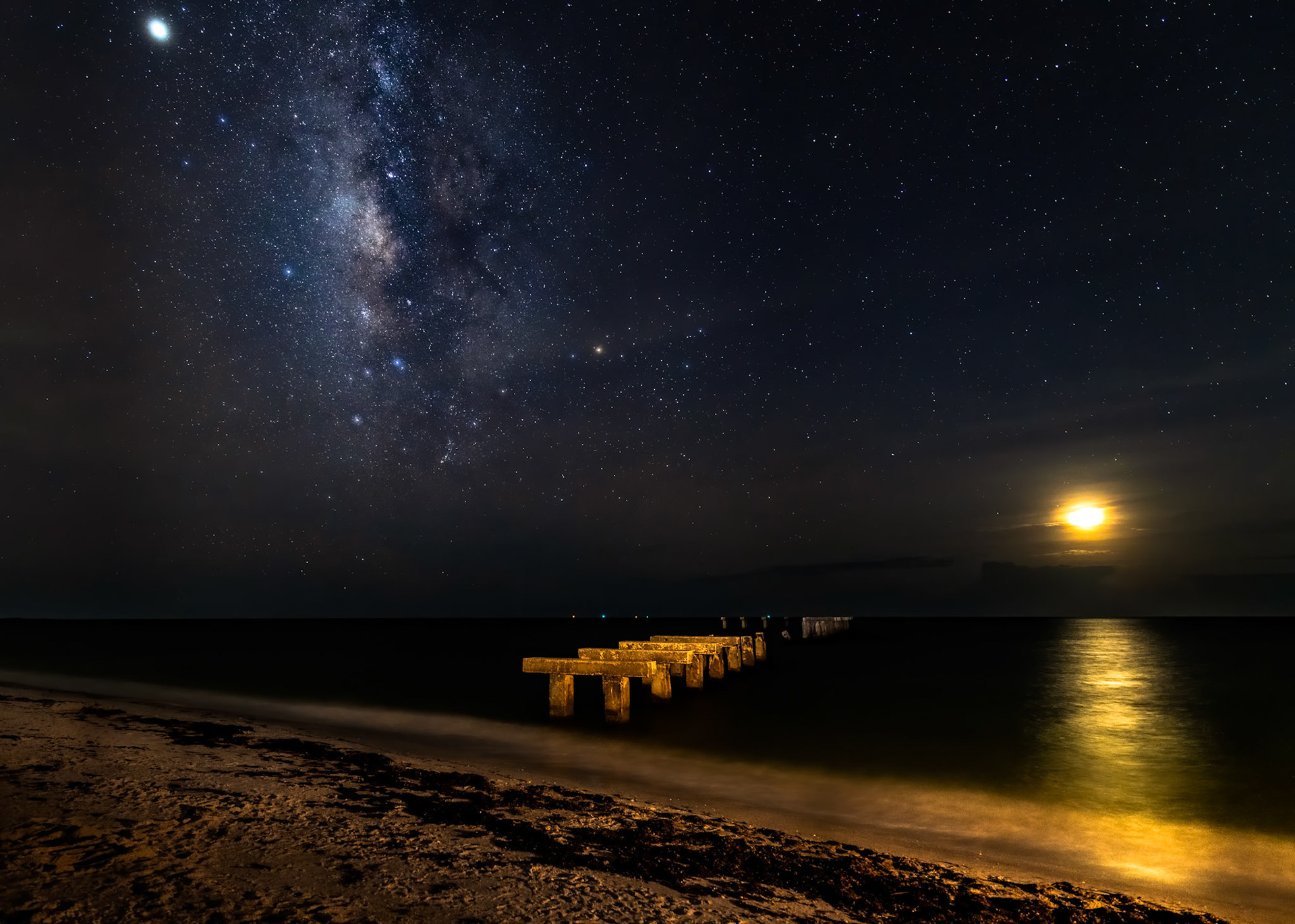 Milky Way and Moon Set - Over the Gulf of Mexico from Gasparilla Island State Park
