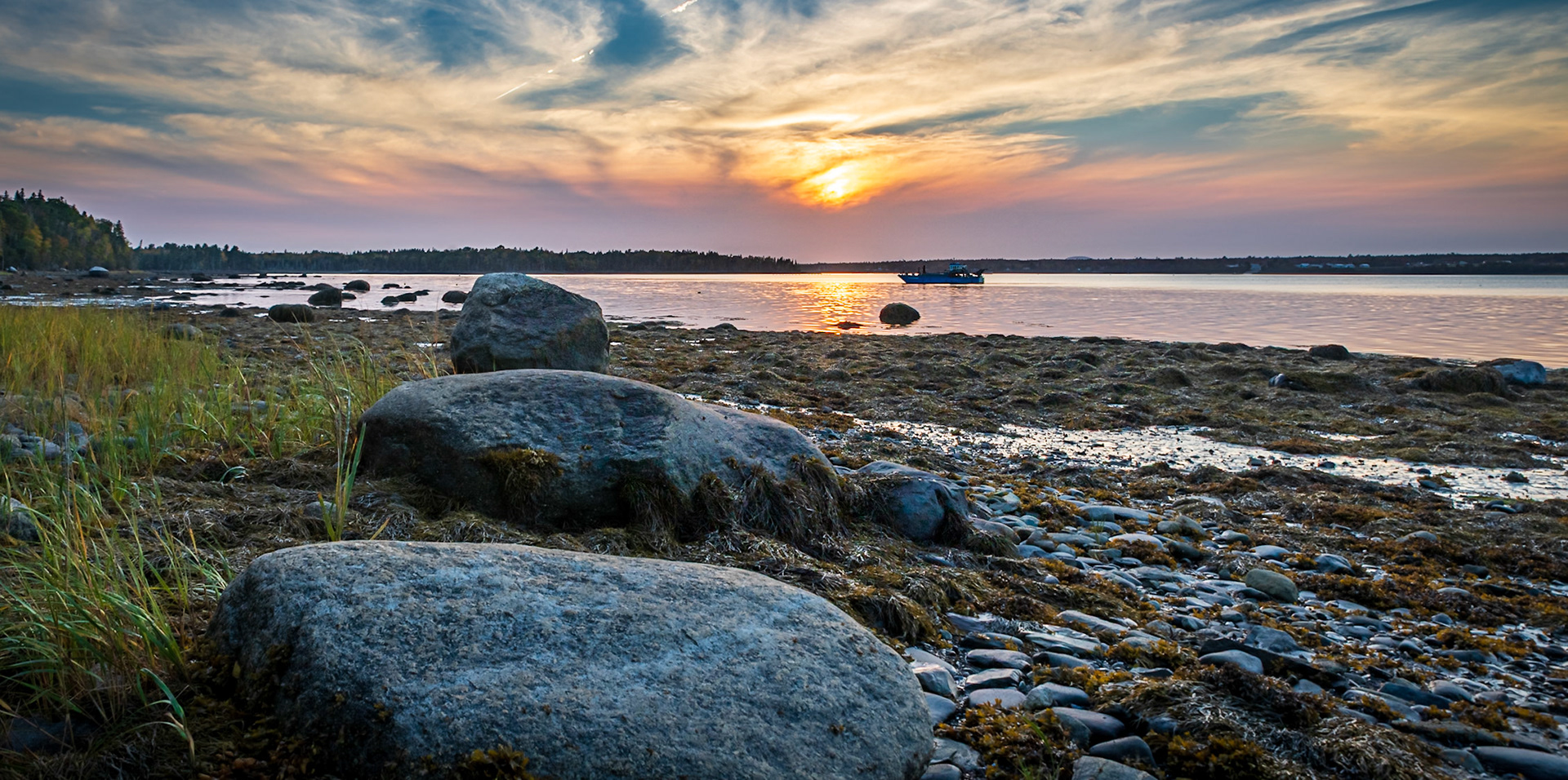 Sunset Over The Mt Desert Narrows - From the rocky shore of Mt Desert Island, Maine