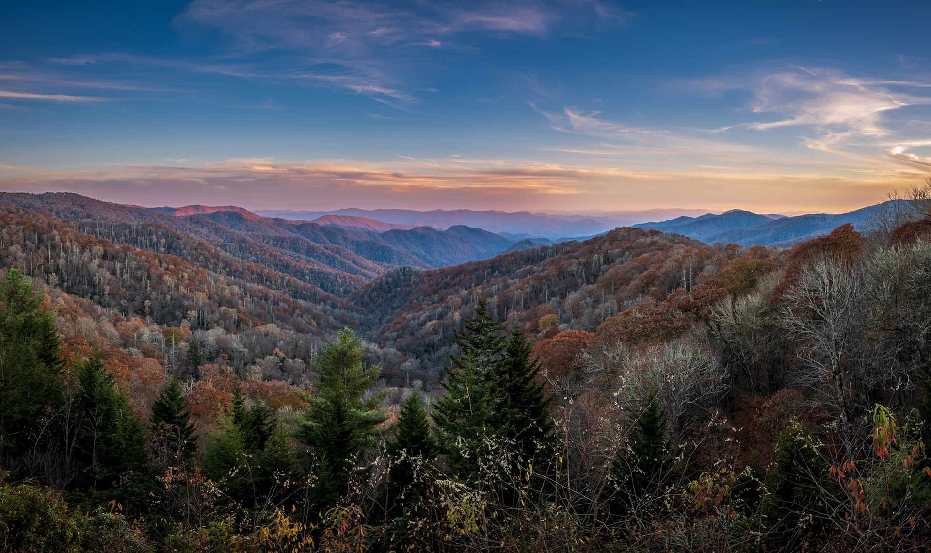 Late Fall Sunset on the Great Smoky Mountains