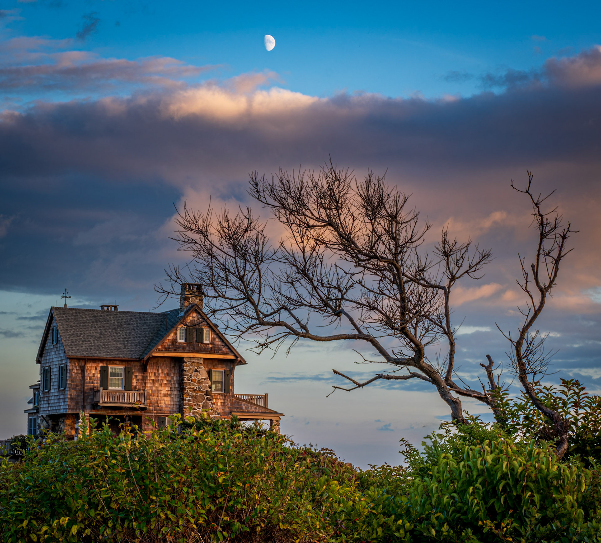 Eerie Night On Cape Arundel - Mystical setting along the Maine coastline near KennebunkportThe house is an historic landmark known as The Stone House, aka the Bayberry Cove Cottage