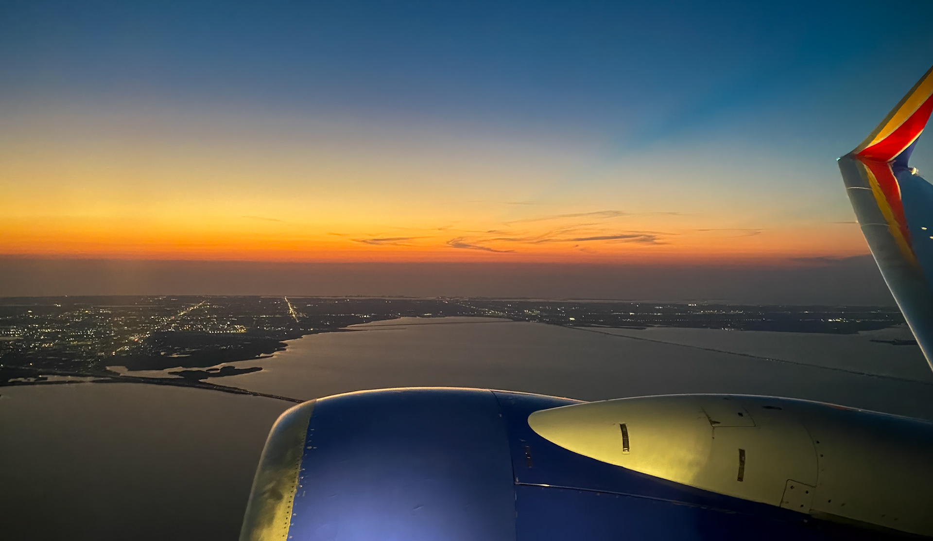 Gulf Coast Sunset From High - This westward view overlooks Old Tampa Bay, St. Petersburg, the Pinellas Peninsula and the Gulf of Mexico