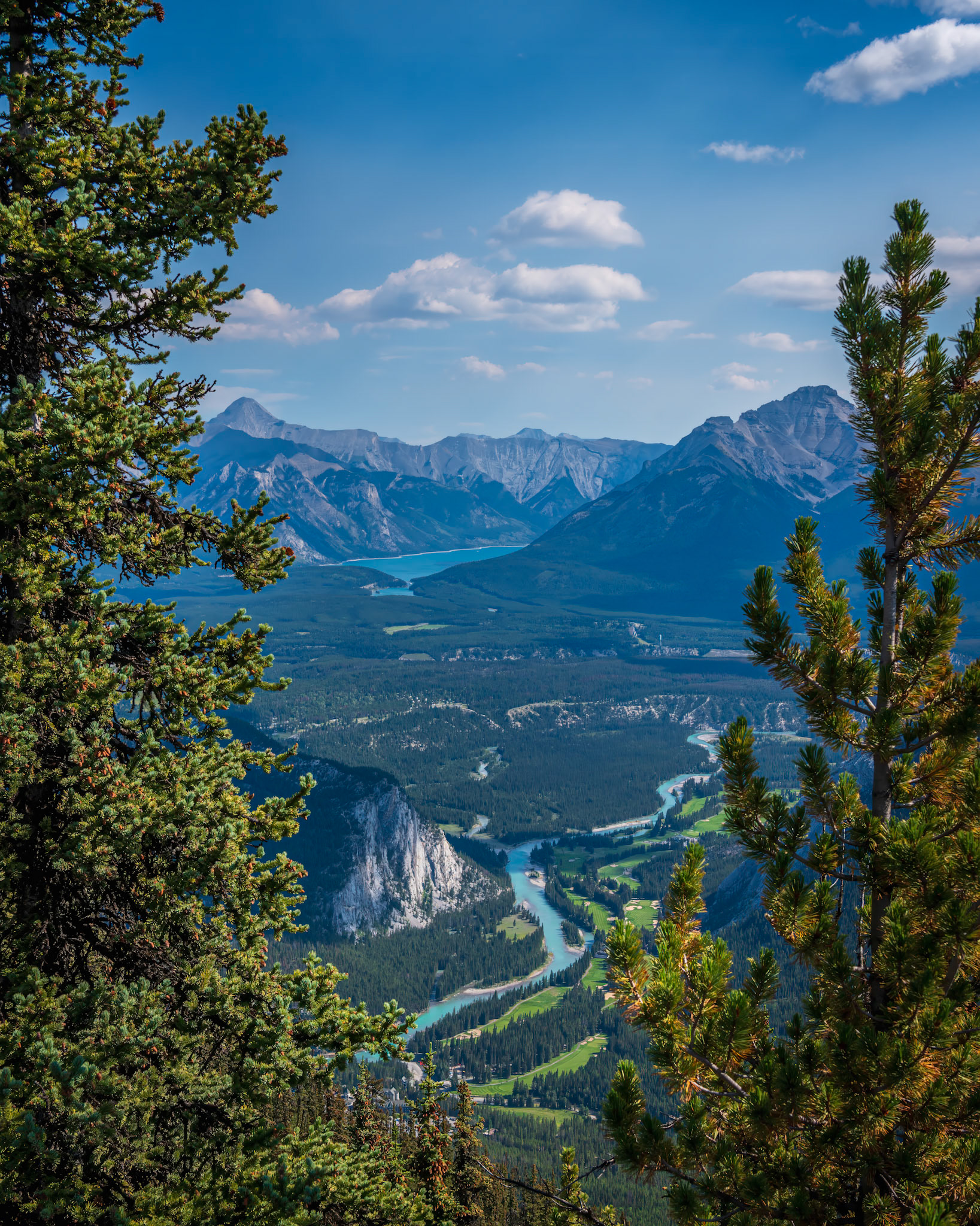 Canadian Rocky Mountain Playground - View from Sulphur Mountain overlooking the Fairmont Banff Springs Golf Course, Bow River, Two Jack Lake, Lake Minnewanka, Mt Girouard, Mt Inglismaldie and Mt Astley.