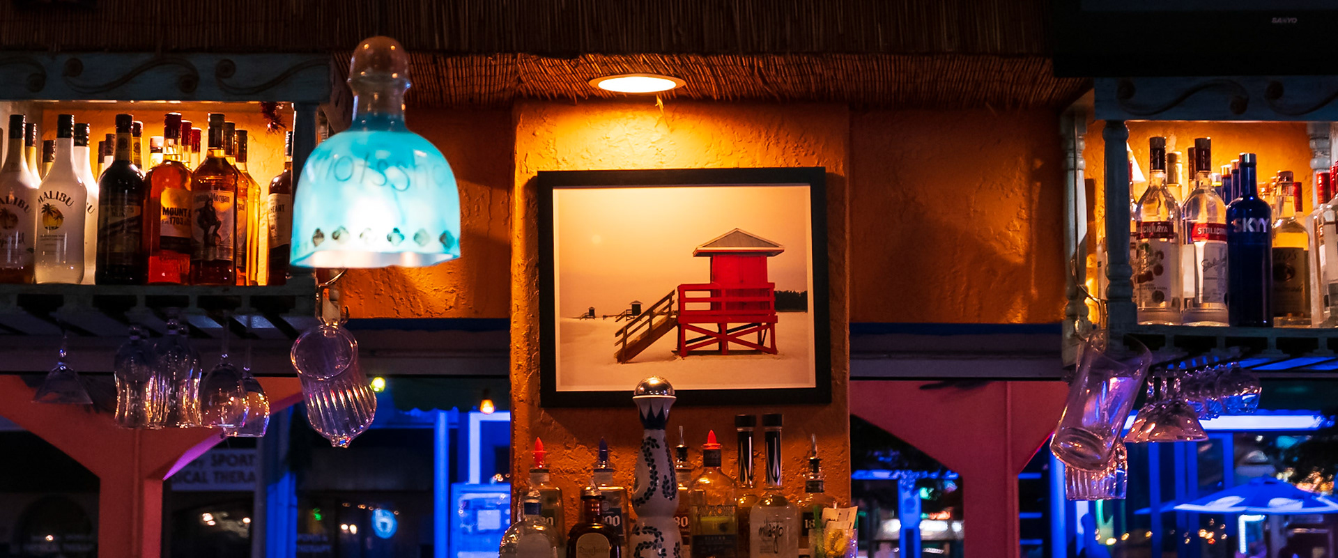 Bar Ambiance -  Cool colors, lighting and art in a bar on Siesta Key.