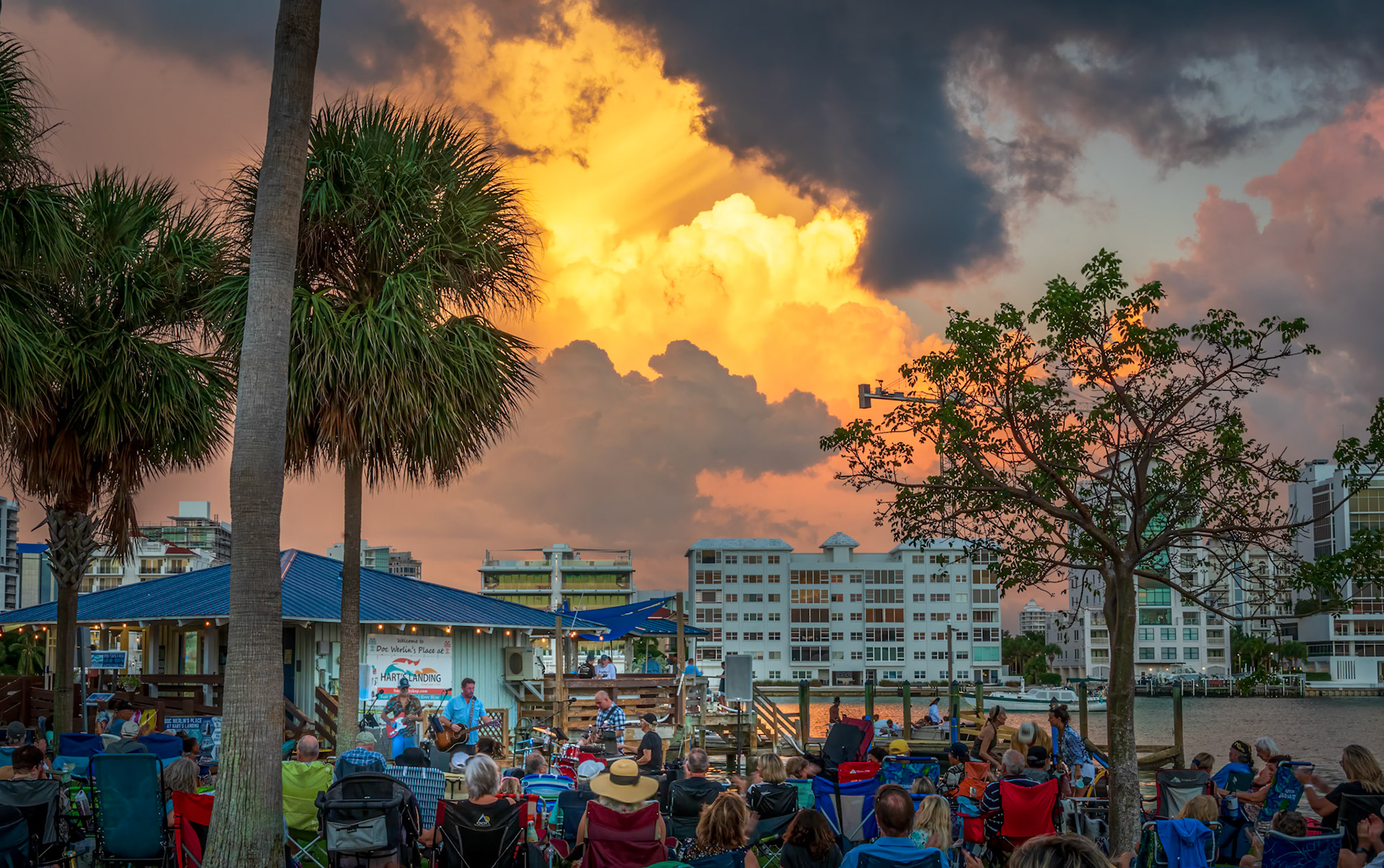 Two Great Shows - Fantastic concert on Sarasota Bay and bonus light show from the back side of the sunset on storm clouds.