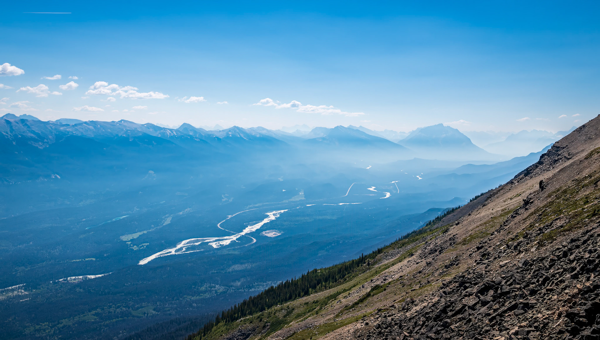 Valley of Dreams - View from Whistlers Peak overlooking the Athabasca River Valley, the Icefields Parkway and the Athabasca River