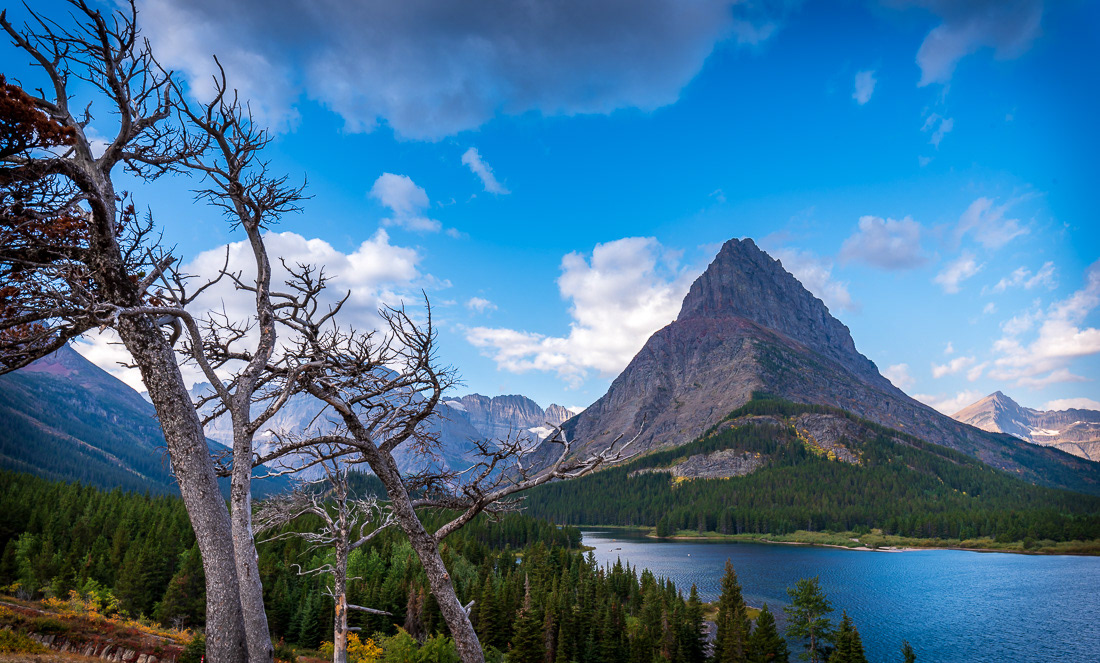 View of Swiftcurrent Lake from Many Glacier Hotel in Glacier National Park