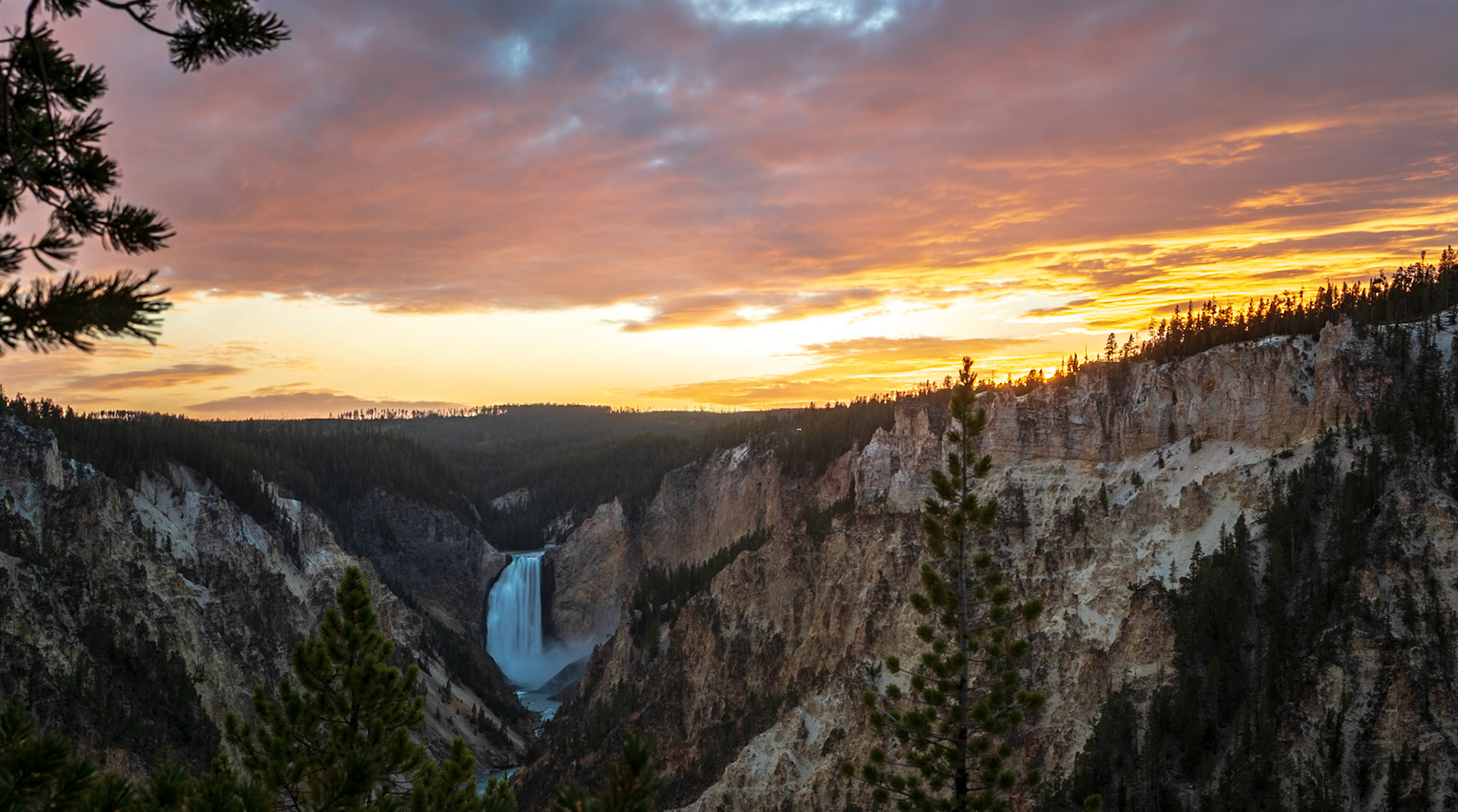 Sunset Over The Lower Falls and The Grand Canyon Of The Yellowstone