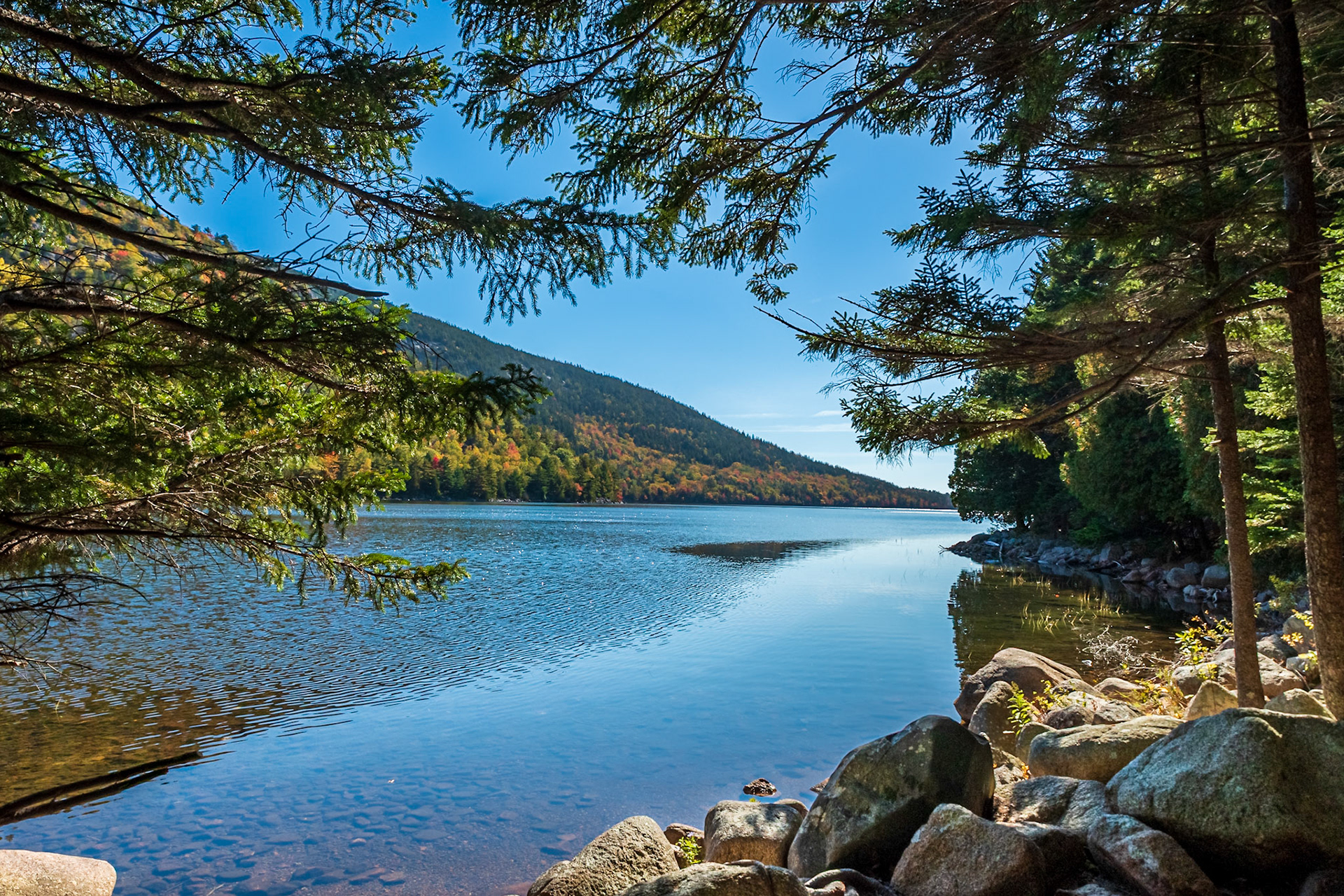 Autumn descends on Jordan Pond in Acadia National Park