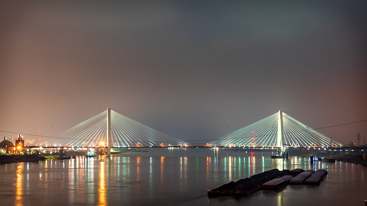 Sunset Over The Mississippi River - Captured from the MLK Bridge overlooking The Stan Musial Veterans Memorial Bridge