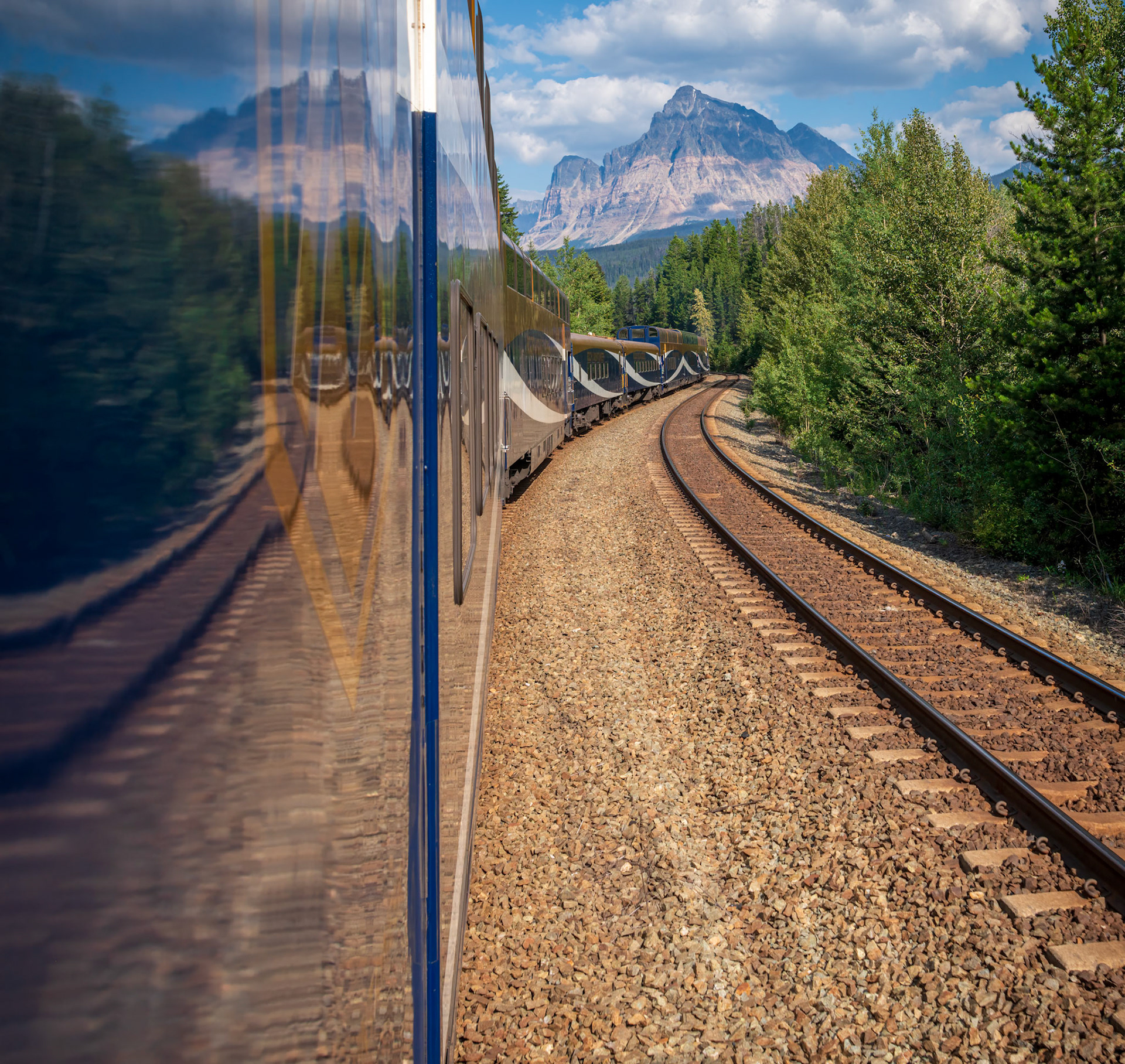 Nature's Beauty At Every Turn - shot from the Canadian Rocky Mountaineer while traveling through Mt. Robson Provincial Park with a view of Mt. Fitzwilliam.