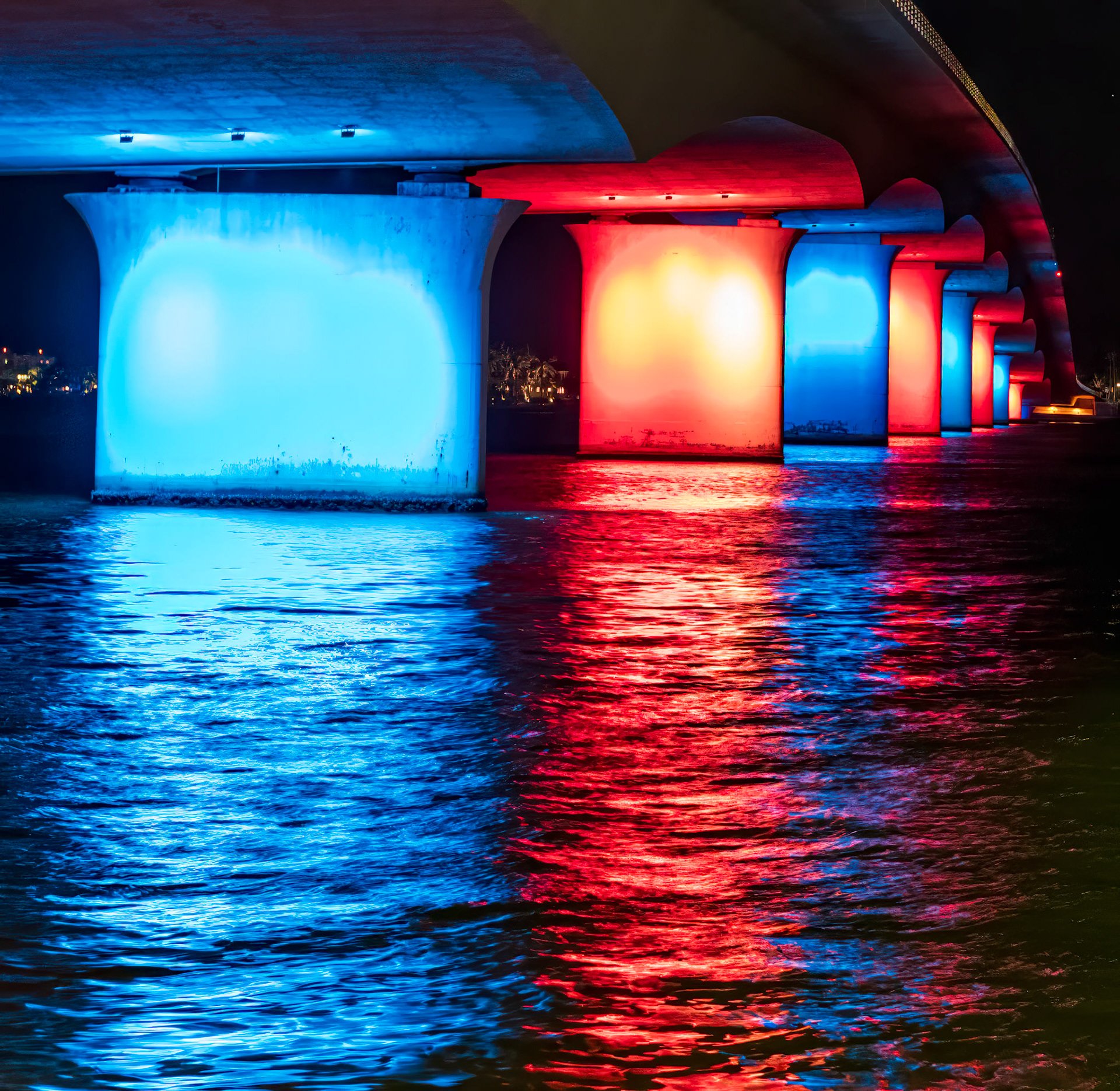 Brilliantly Lit John Ringling Causeway - Sarasota Bay
