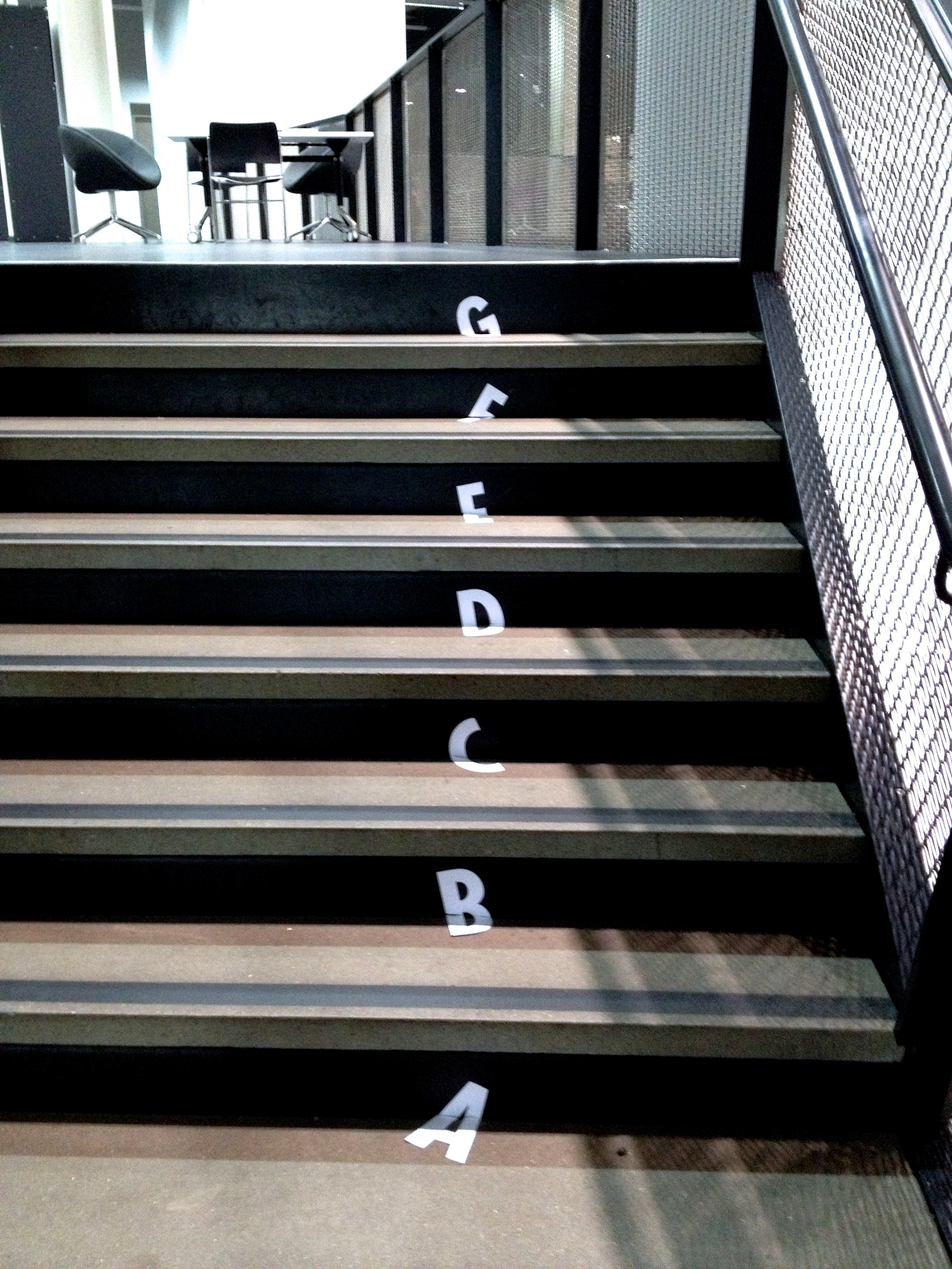 Lettering can be seen from in front & align as you walk over them.