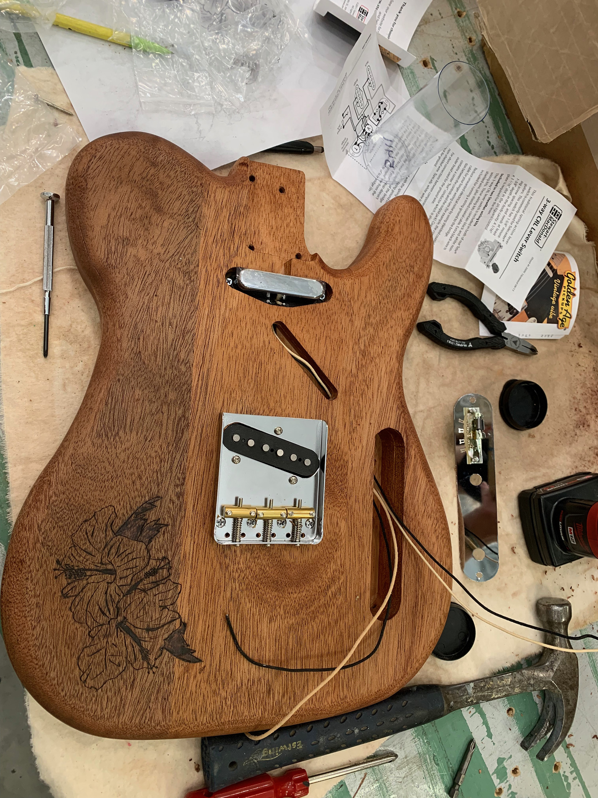 Progress of pickup wiring