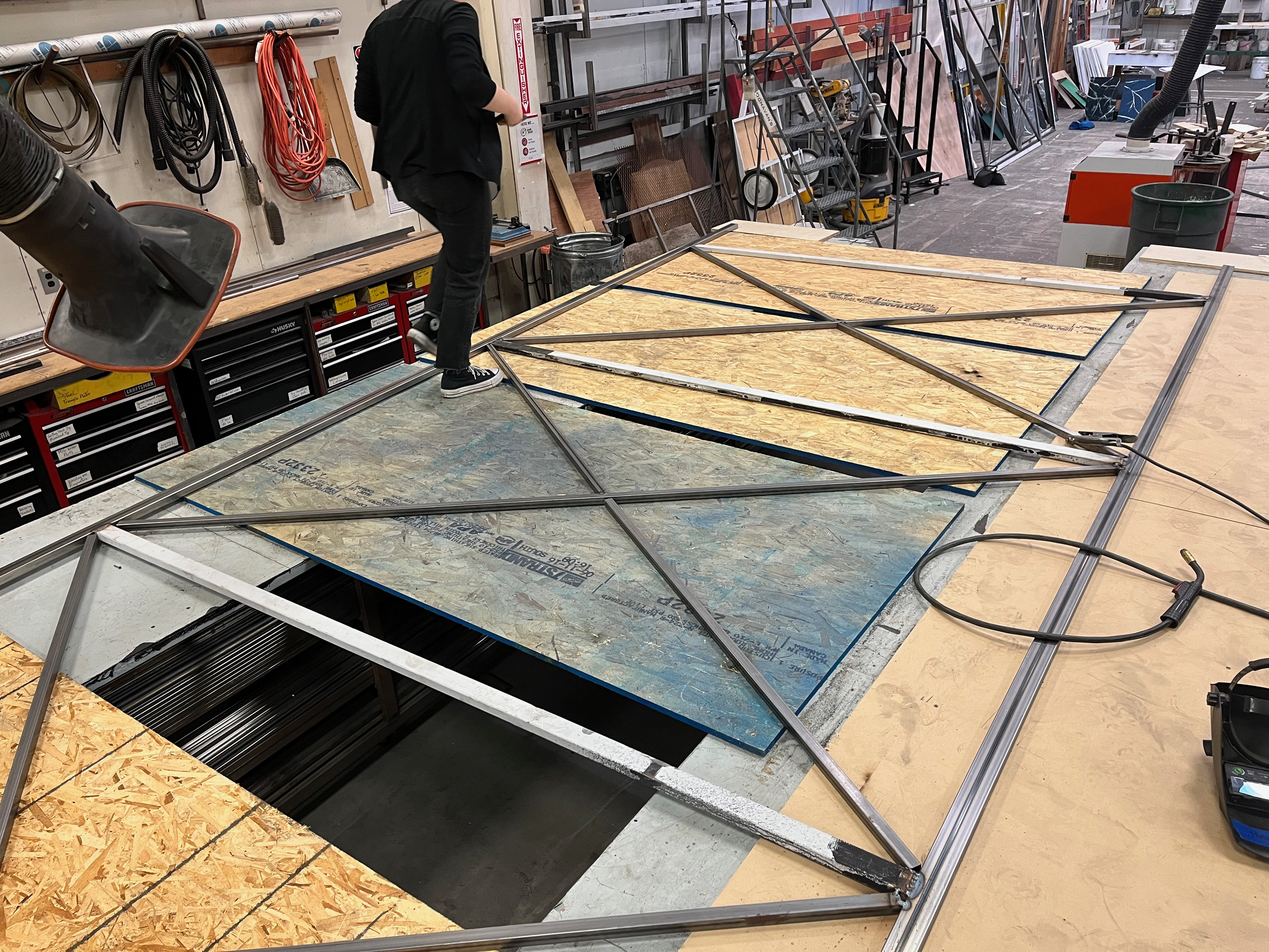 Welding center panel on welding jig
