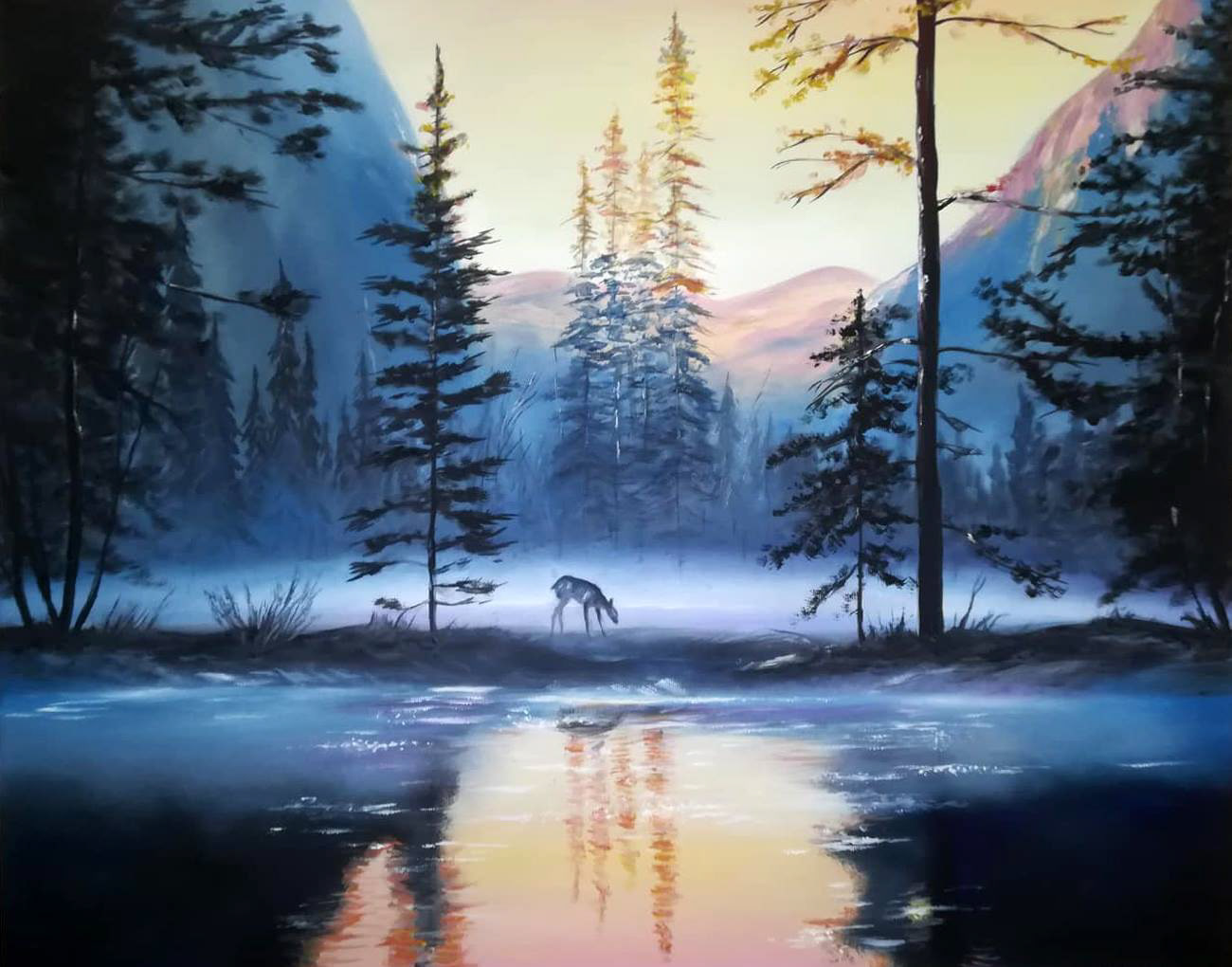 Reh im Nebel, 2019, Öl auf Leinwand, 50x60cm - verkauft