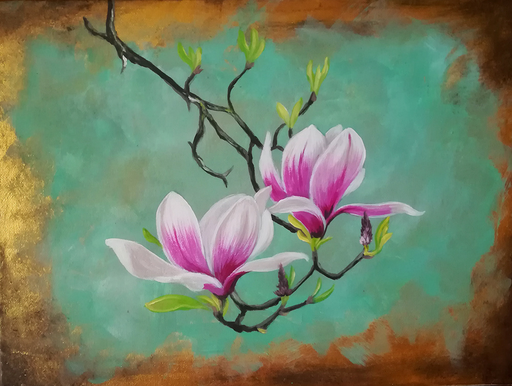 Magnolienblüten, 2020, Acryl auf Leinwand, 30x40cm - verkauft!