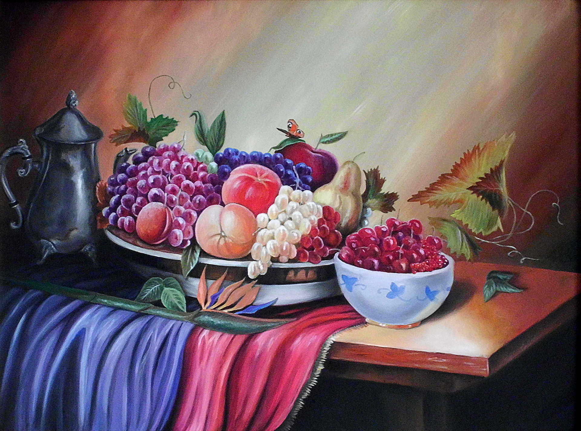 Stillleben mit Obst, 2017, Öl auf MDF, 80x60cm, gerahmt - Preis NV