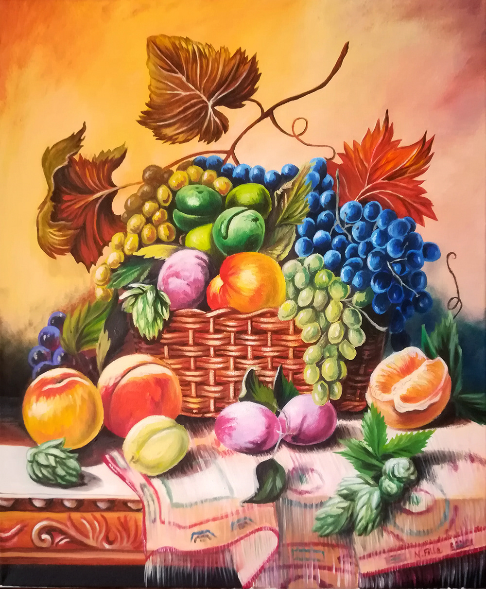 Stillleben mit Korb, 2019, Öl auf Leinwand, 60x50cm - Preis NV