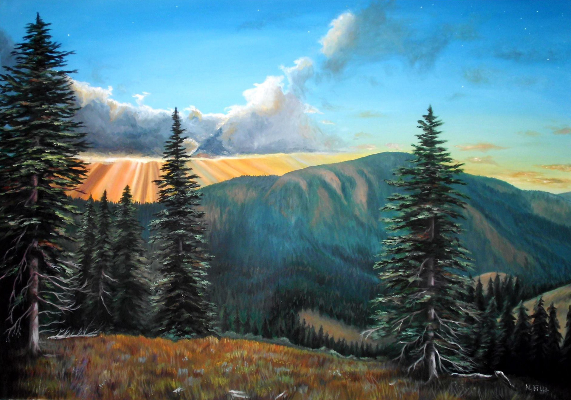 Sonnenuntergang in Hurricane Ridge, 2016, Öl auf Leinwand, 100x70cm - verkauft