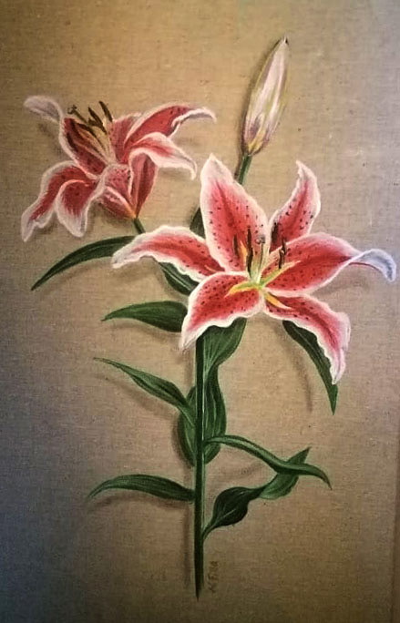 Rote Lilie, 2019, Acryl auf Naturleinen, 50x20 cm - verkauft