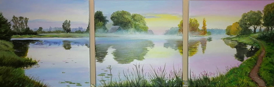 Dreiteilige Seelandschaft. 2020, Acryl auf Leinwand, 25 x 90 cm - Eigenbesitz