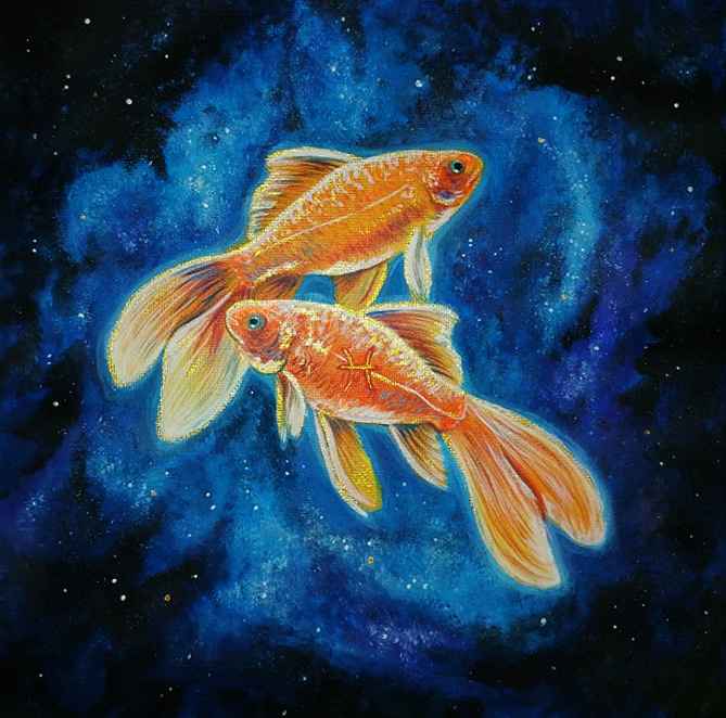 Sternzeichen Fische, 2020, Acryl auf Leinwand, 25 x 25 cm - Preis NV