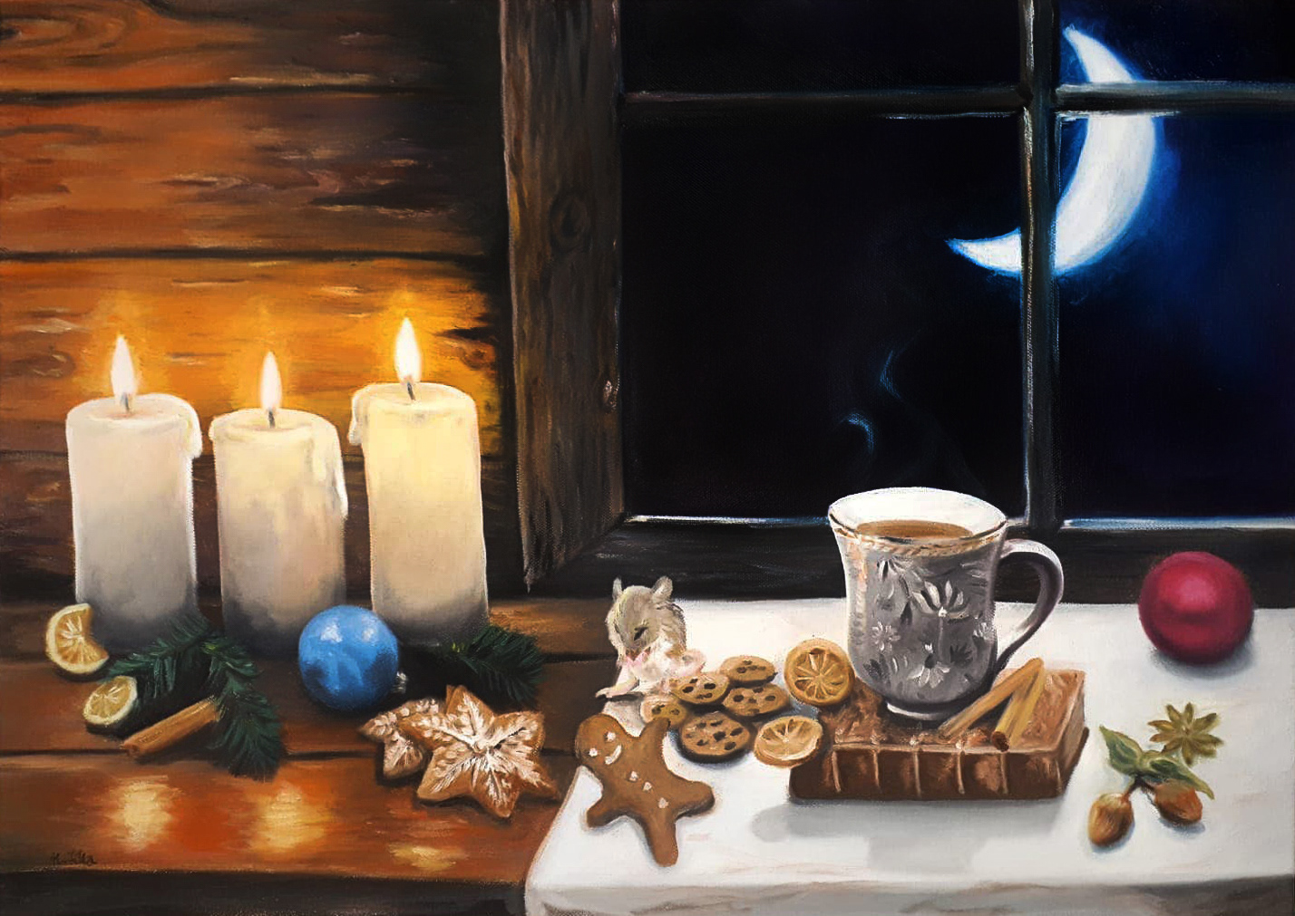 Weihnachtsstillleben, 2017, Öl auf Leinwand, 50x70cm - verkauft