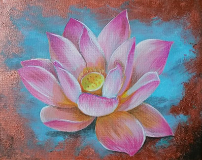 Lotusblume auf Kupfer, 2020, Acryl auf Leinwand, 20 x 30 cm - verkauft!