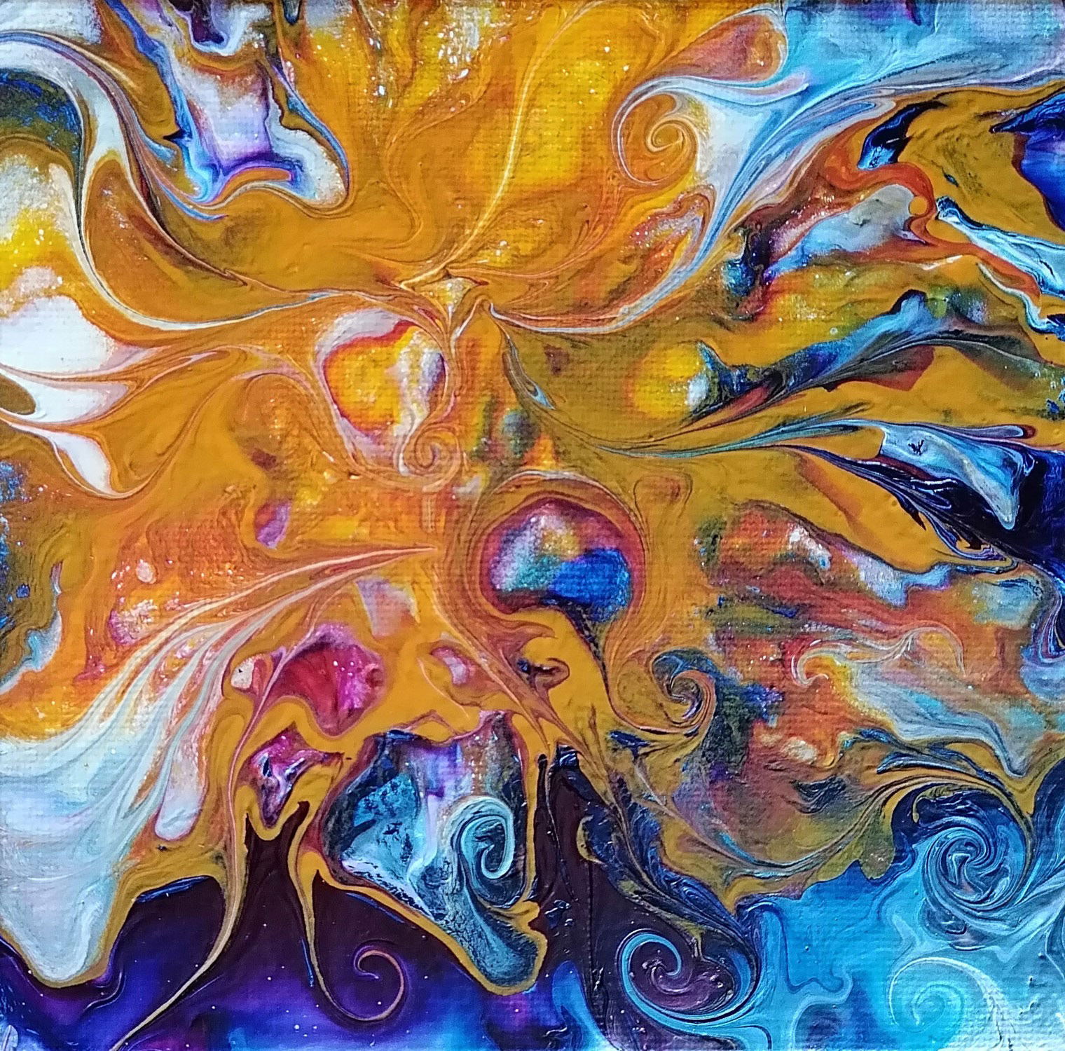 Pouring Art "Iris", 2022, Acryl auf Leinwand, 15x15 cm - Preis NV