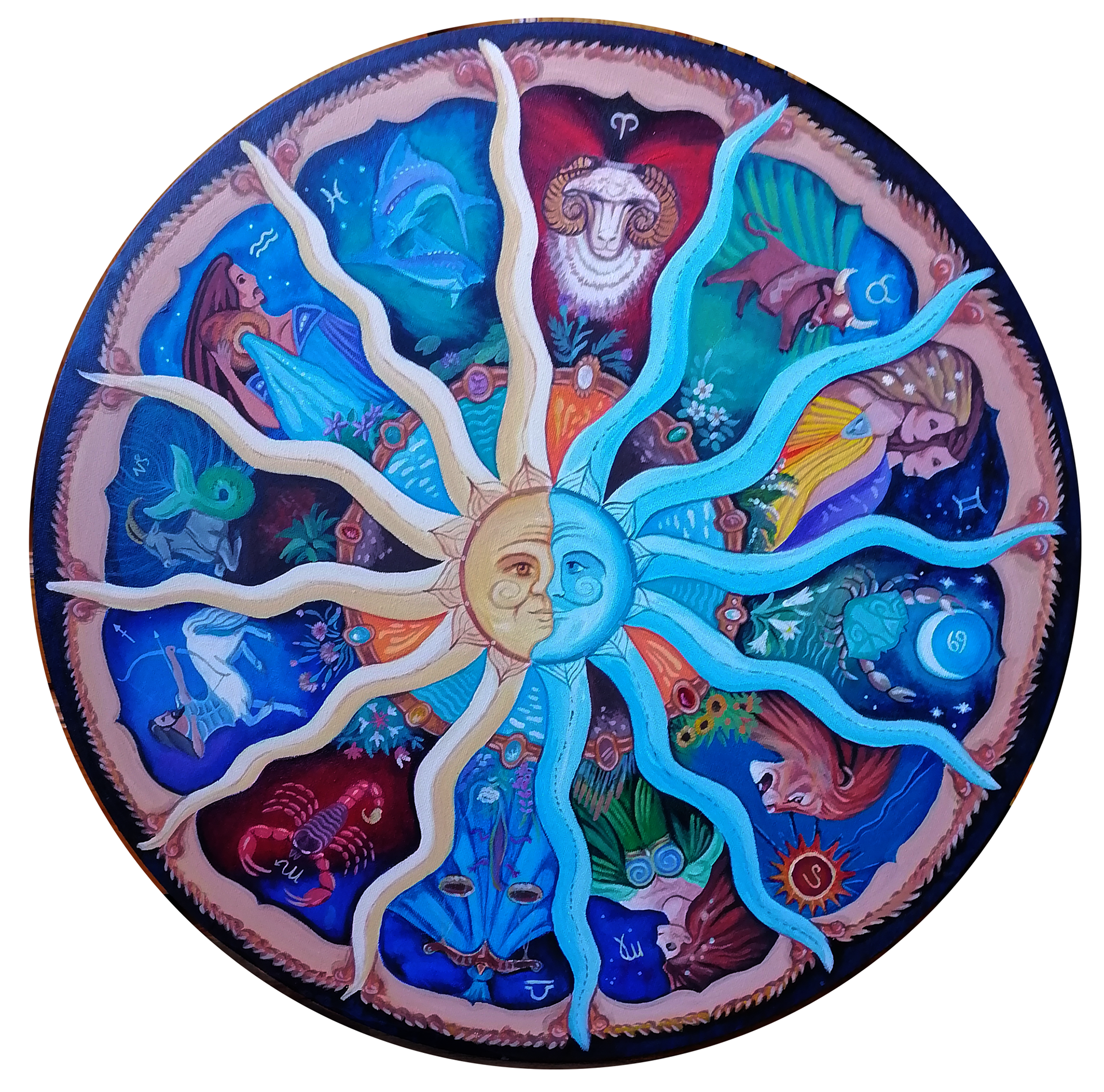 Horoskop-Rad, 2021, Acryl auf Leinwand, 50 cm Durchmesser - Eigenbesitz